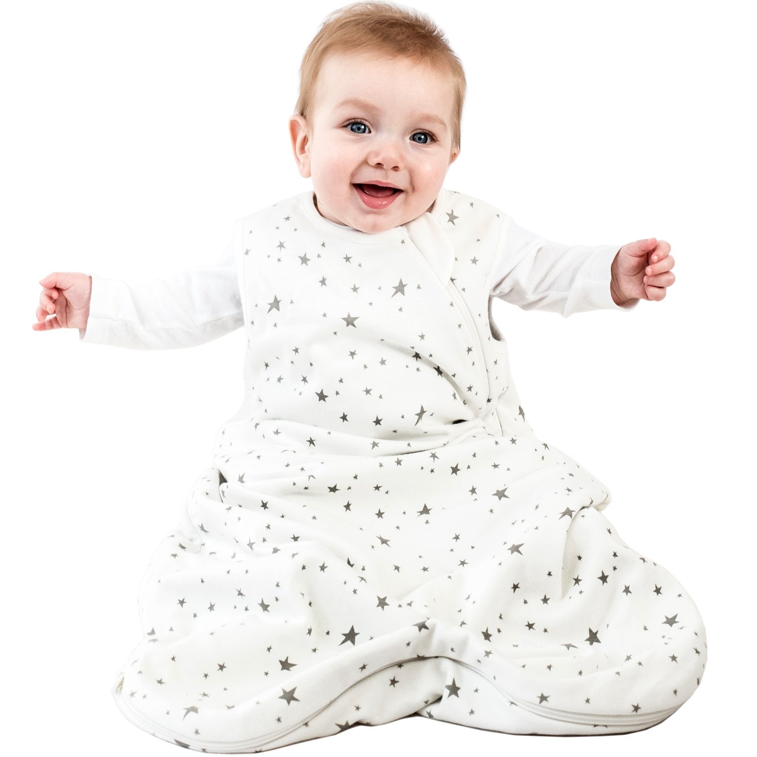 4 Season Baby Sleeping Bag - Soft Merino Wool & Organic Cotton Blend - Breathable & Hypoallergenic - Star White - Perfect for Nursery, Daycare & Travel