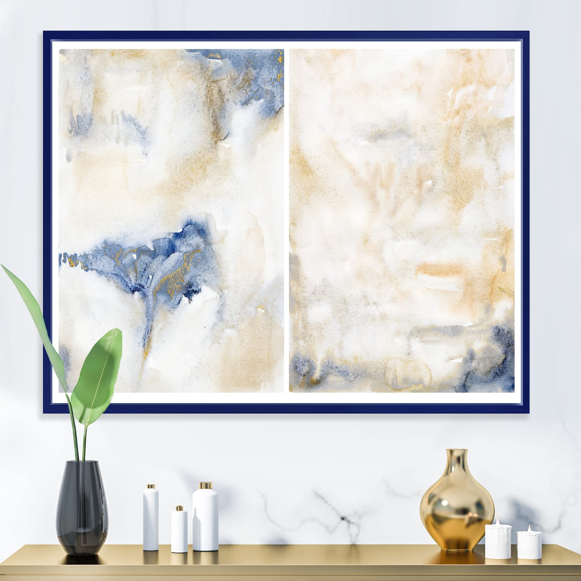 Abstract Pink Gold Beige and Dark Pastel Strokes Framed Canvas Wall Art - Modern Home Decor for Living Room, Bedroom & Office