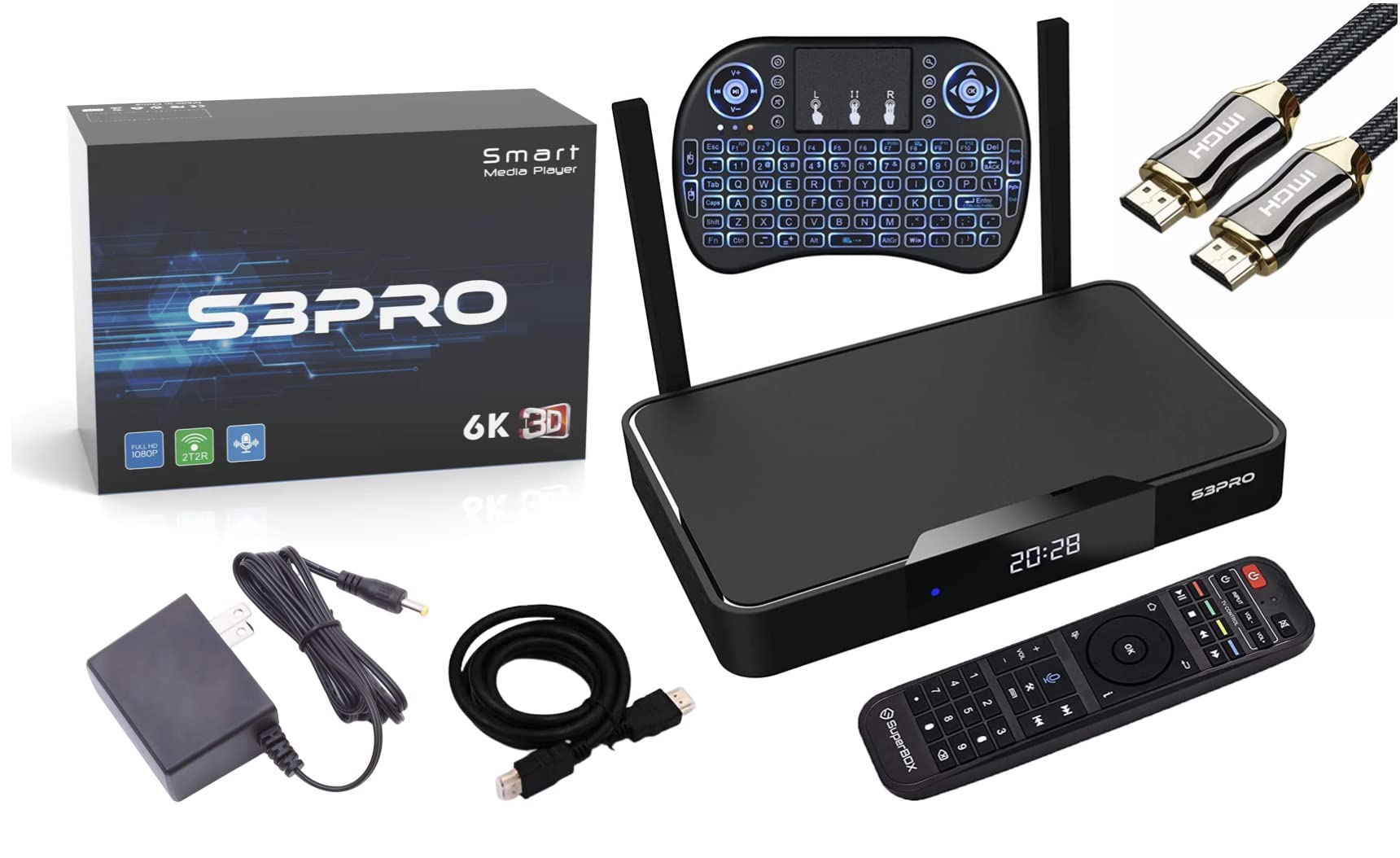 S3 PRO Voice & Keyboard Remote with 6K & 8K HDMI Cables - Universal Smart TV Accessories for Streaming, Gaming & Home Theater Setup