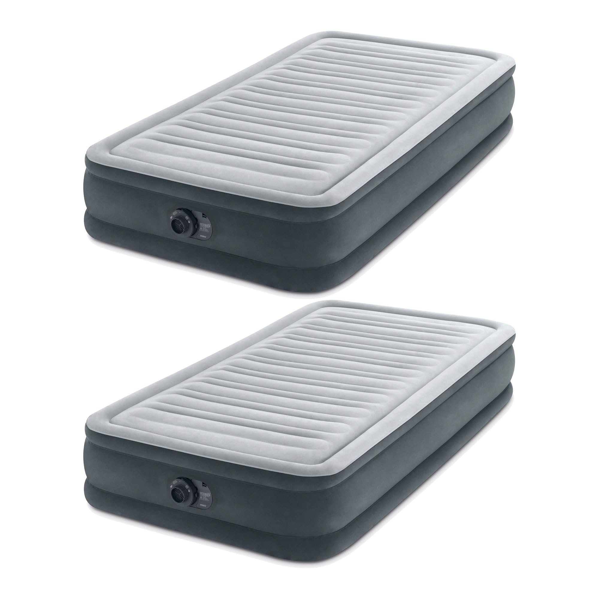 Intex Twin Size Air Mattress with Built-in Pump - Deluxe Comfort Plush Dura-Beam Fiber-Tech Construction - Portable & Compact for Camping, Guest Bed, Travel - Includes Storage Bag (2 Pack, Gray)