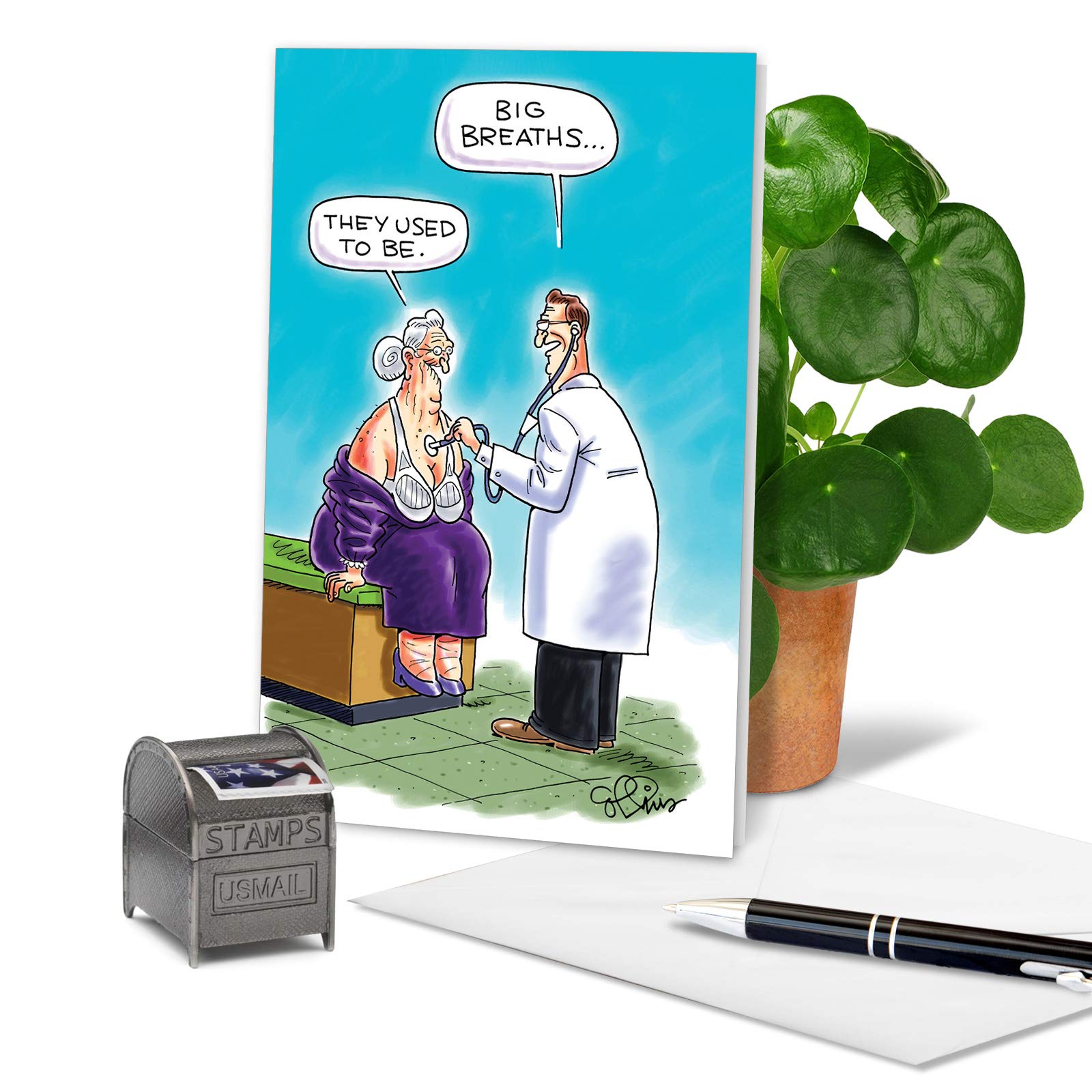 Funny Birthday Card with Envelope - NobleWorks Big Breaths 4813 | Hilarious Humor Greeting Card for Friends & Family | Perfect for Birthdays, Office Gifts & Special Occasions