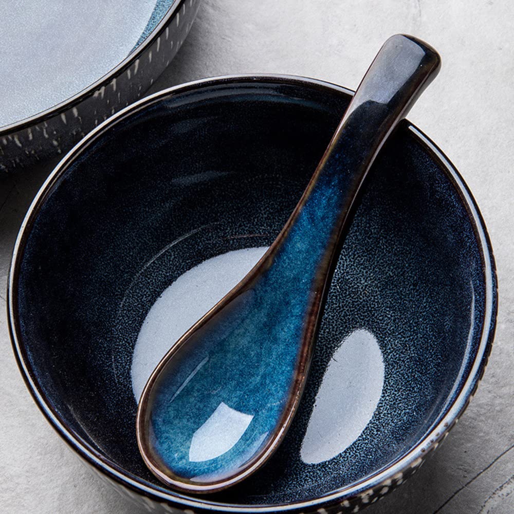 Premium Japanese Soup Spoon Set of 4 - Solid Asian Rice Spoons for Ramen, Dumplings & Wonton - Elegant Retro Design for Soups, Cereals & Asian Cuisine - Perfect for Home Dining, Restaurants & Gift Giving