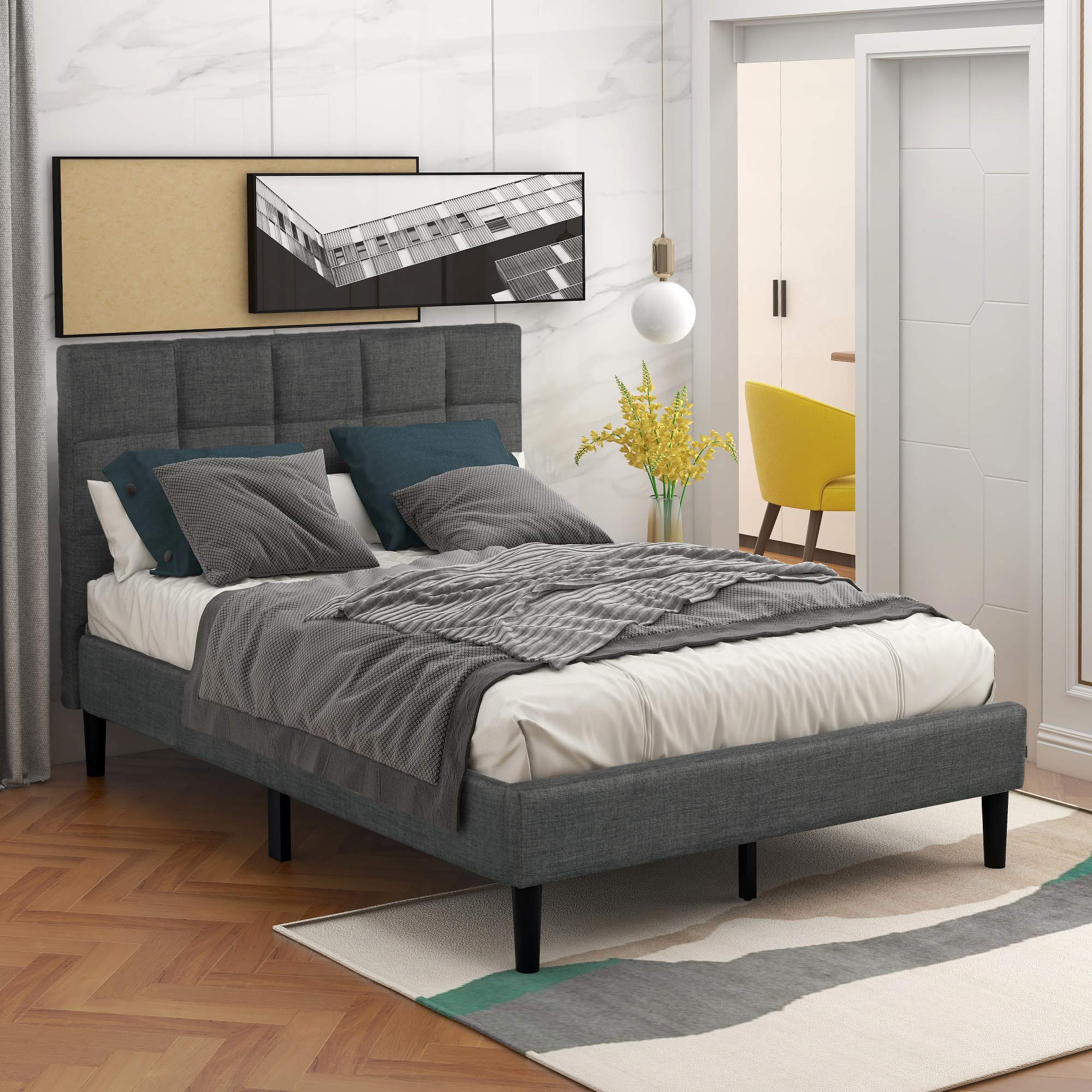 Twin Size Upholstered Platform Bed Frame with Headboard & Under-Bed Storage - Wood Slat Support, No Box Spring Needed - Perfect for Bedrooms, Guest Rooms & Dormitories (Gray)