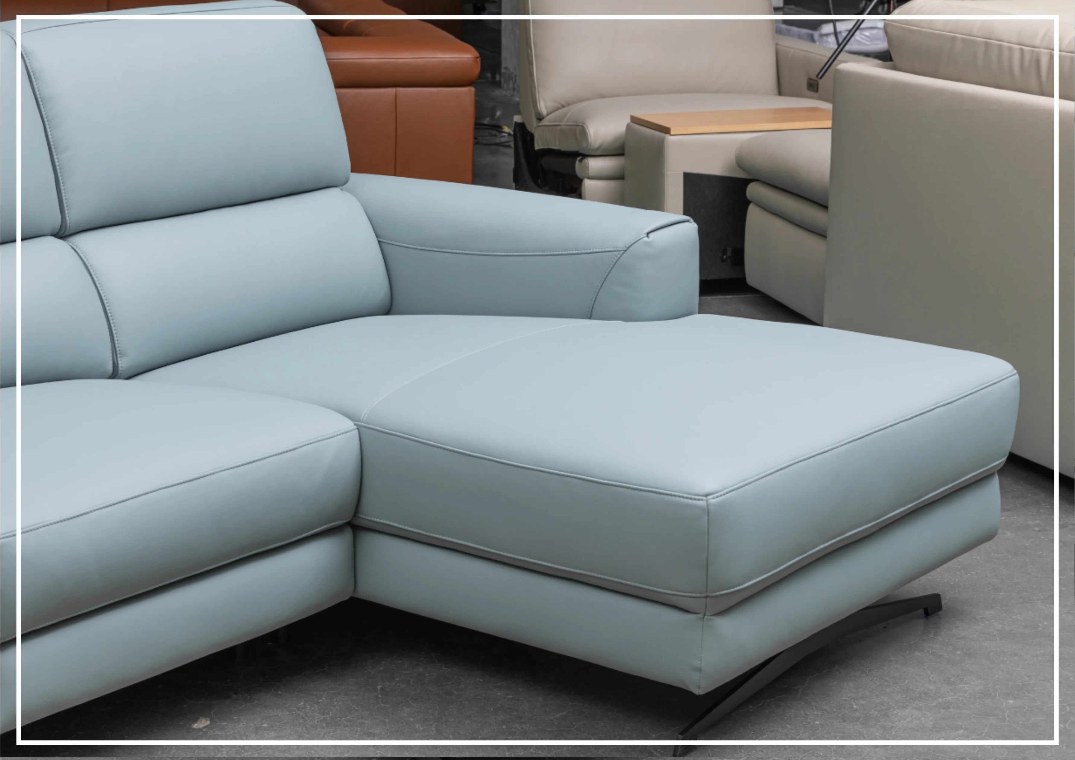 Klaussner Milano Blue Leather L-Shaped Power Reclining Sectional Sofa - Modern Living Room Furniture for Home Theater & Family Gatherings