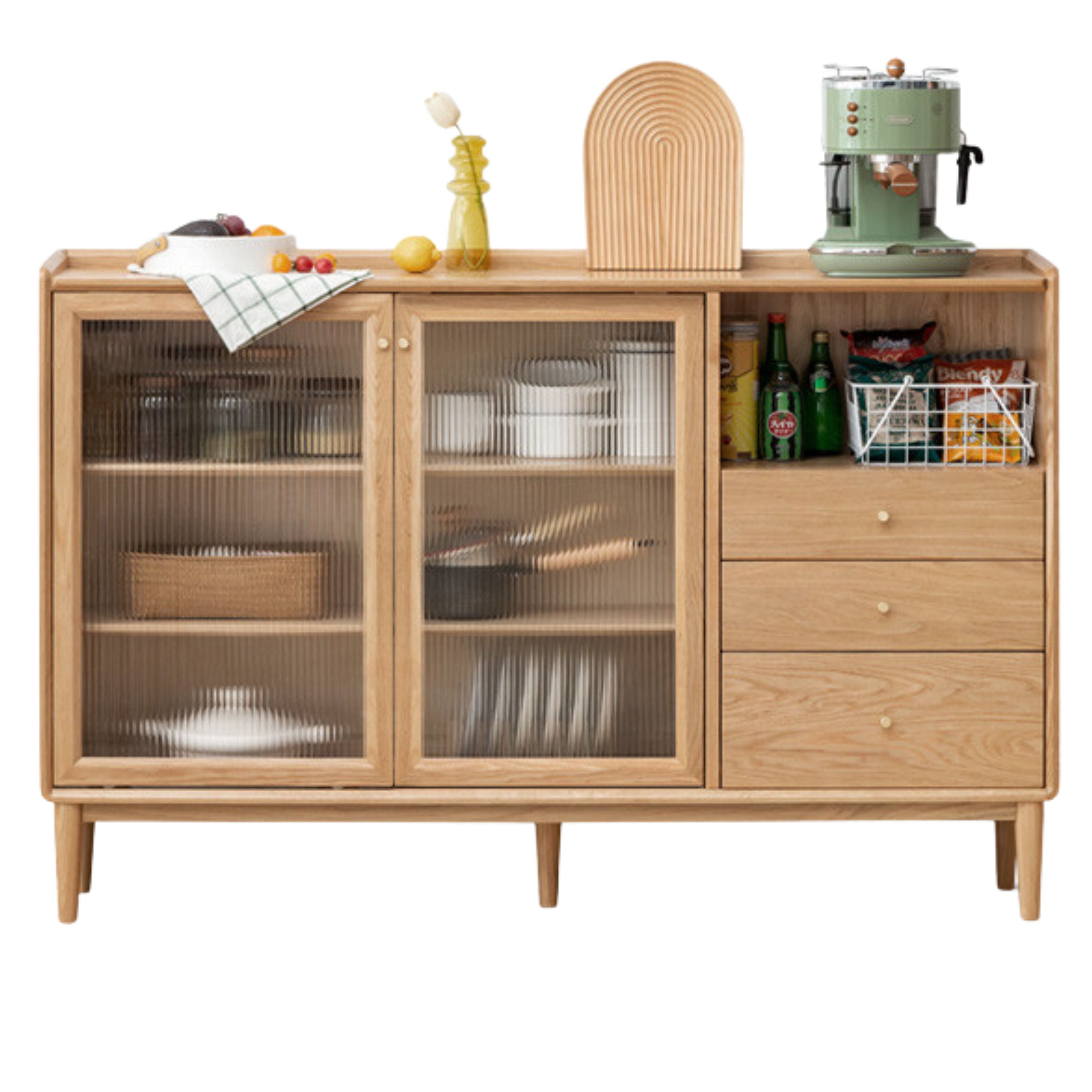 Premium Solid Wood Sideboard with Sliding Doors - Oak, Ash, Black Walnut & Cherry Options - Perfect for Dining Room Storage & Living Room Organization