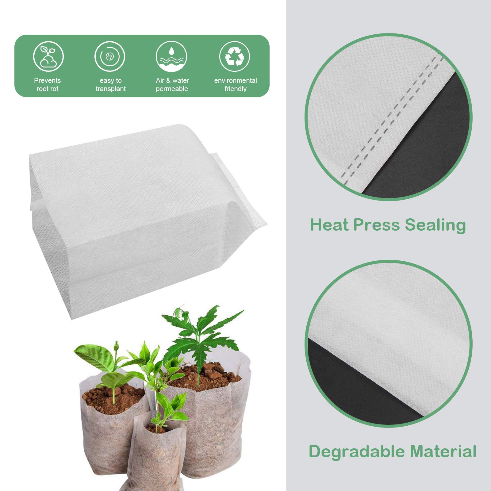 200pcs Biodegradable Plant Grow Bags 7.8