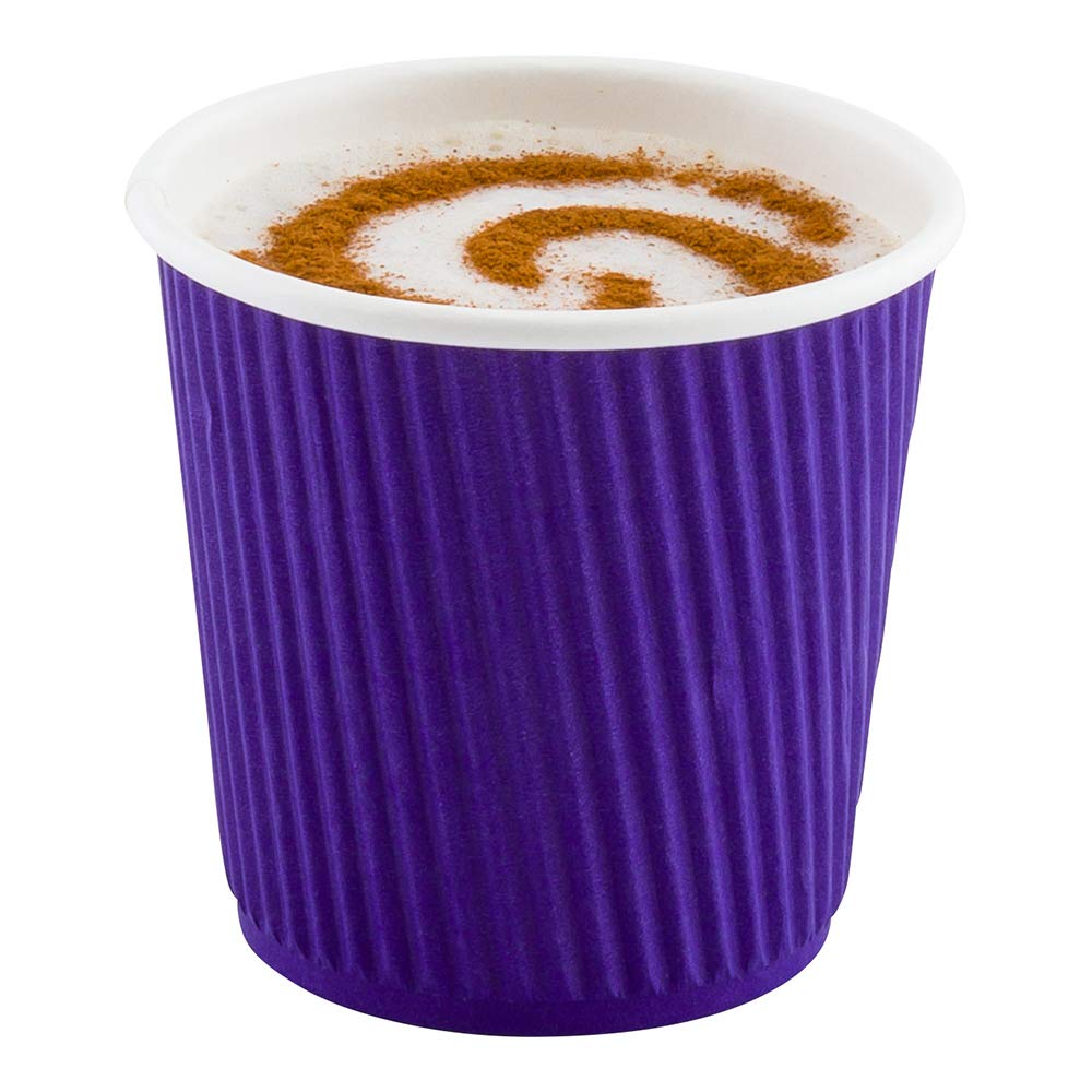 4 Ounce Disposable Paper Coffee Cups - 25 Pack Leakproof Ripple Wall Hot Cups, Royal Purple, Insulated & Recyclable (Lids Sold Separately) - Perfect for Coffee Shops, Offices, and Home Use