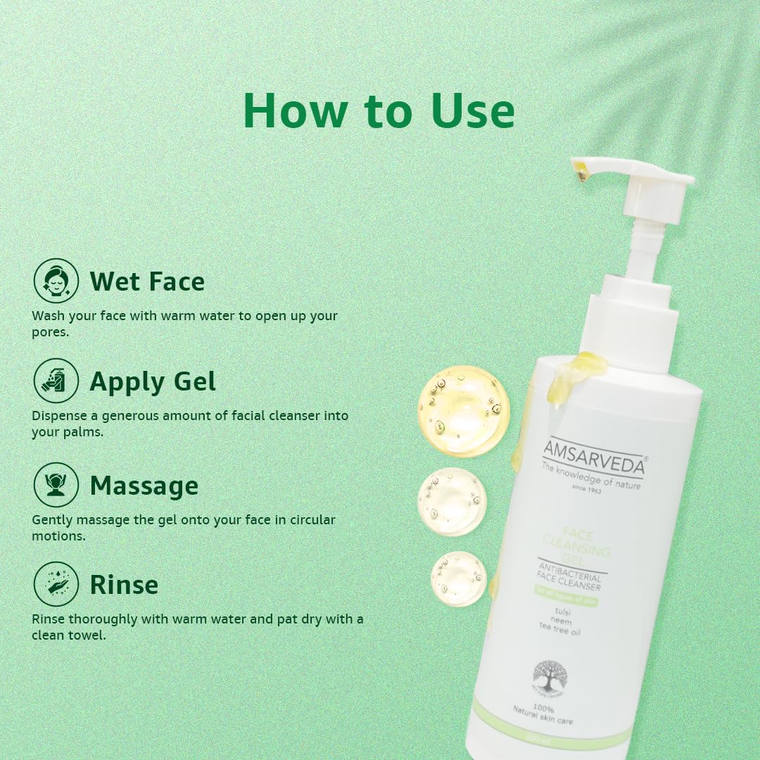 **Amsarveda Natural Face Cleansing Gel with Neem, Tulsi & Aloe Vera – Deep Cleansing, Gentle for All Skin Types, Balances & Moisturizes Skin – 150ml (5 oz) – Perfect for Daily Skincare Routine & Acne-Prone Skin**