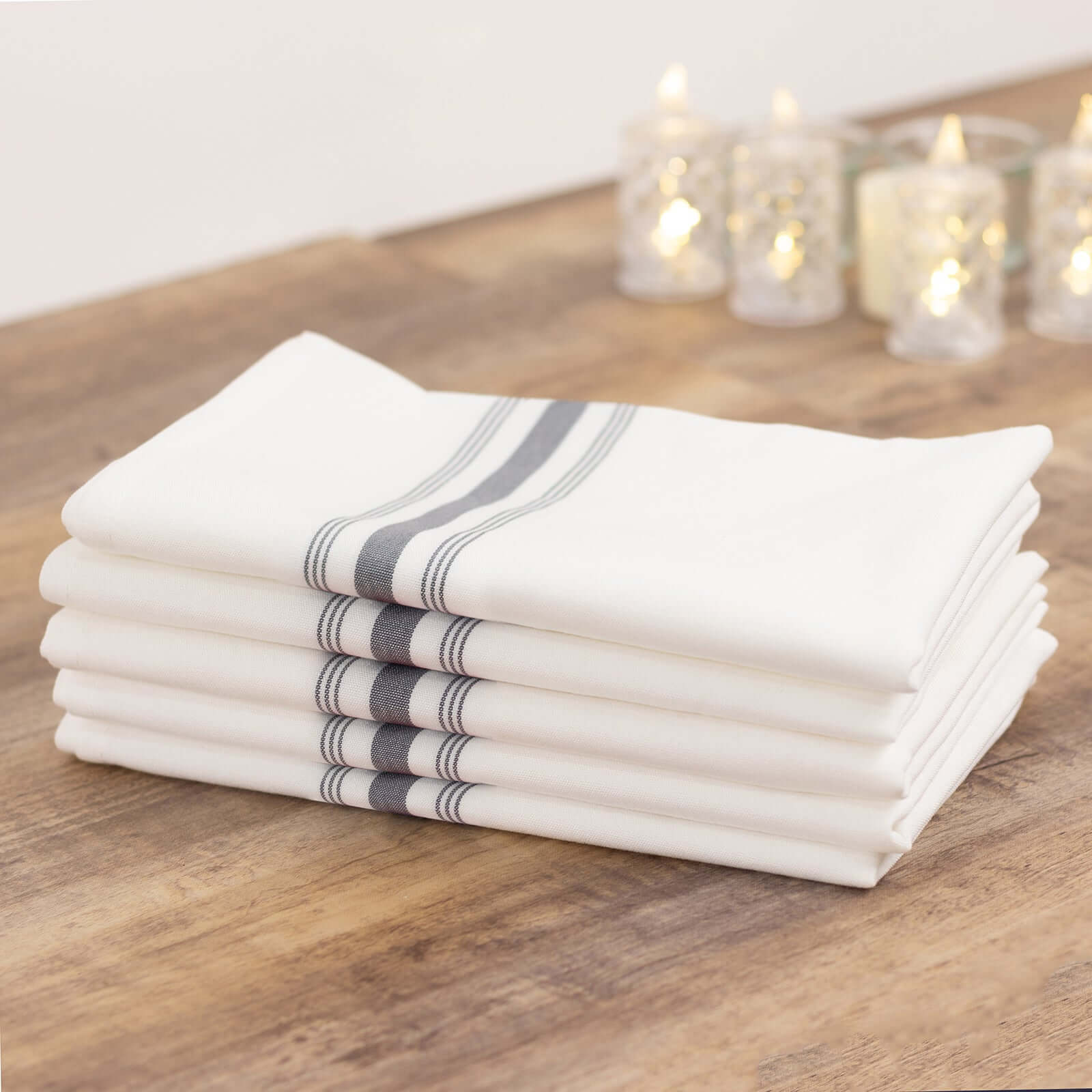 10 Pack Premium Spun Polyester 18x22 Inch Bistro Napkins - White & Gray Highly Absorbent Cloth Napkins with Cotton-Like Feel for Restaurants, Weddings & Dinner Parties