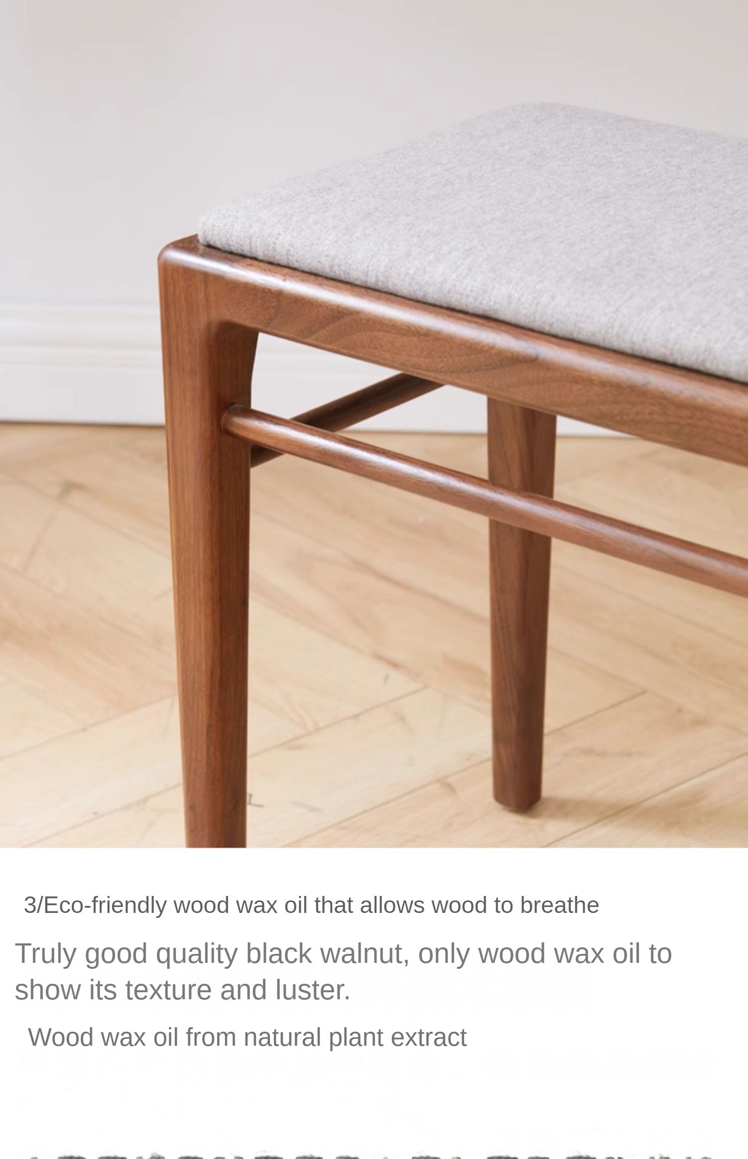 Solid Black Walnut Wood Makeup Stool - Durable & Stylish Vanity Seat for Bedroom, Bathroom, or Dressing Room