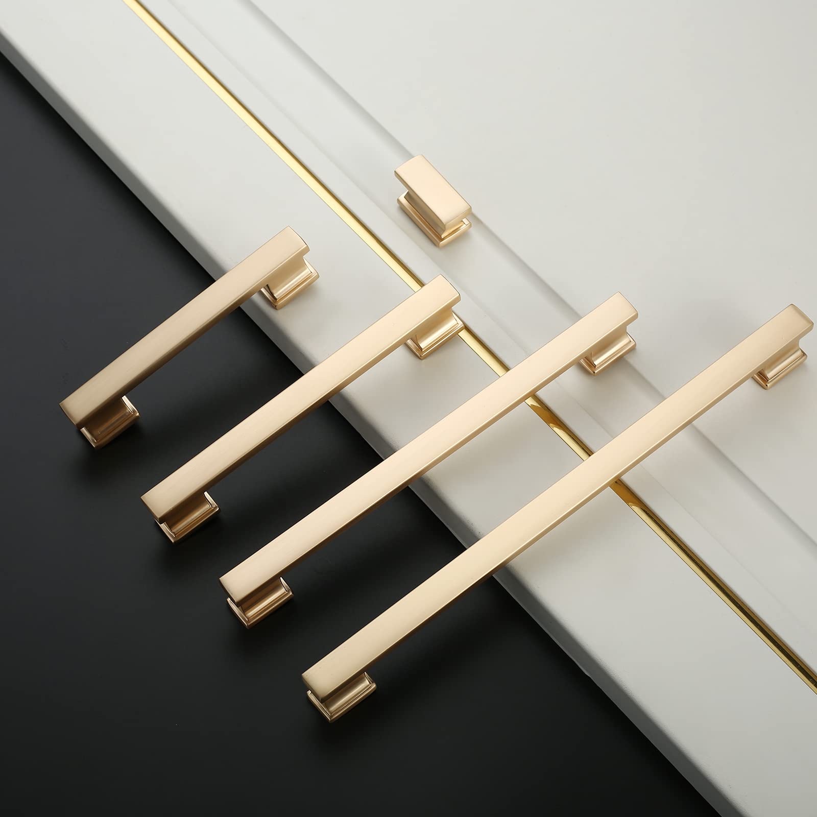 Amerdeco 6 Pack Brushed Brass Cabinet Pulls - 7 Inch Hole Center Gold Drawer Handles - Kitchen & Bathroom Cabinet Hardware - Dresser Pulls for Home Renovation & Furniture Upgrade (ZH00013)