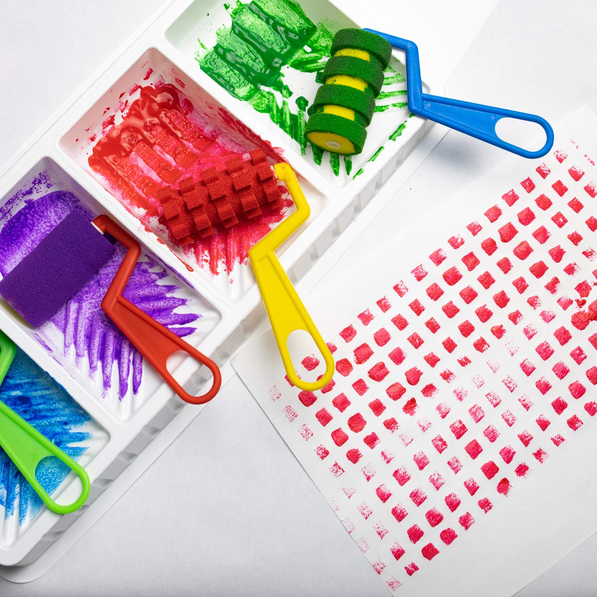Hygloss Kids Paint Roller Set - 4 Unique Foam Rollers for Creative Art Projects, Includes Paint Tray & Brush Set - Fun Painting Sponges for Toddlers & Children - Perfect for DIY Crafts, Classroom Activities & Home Art Projects