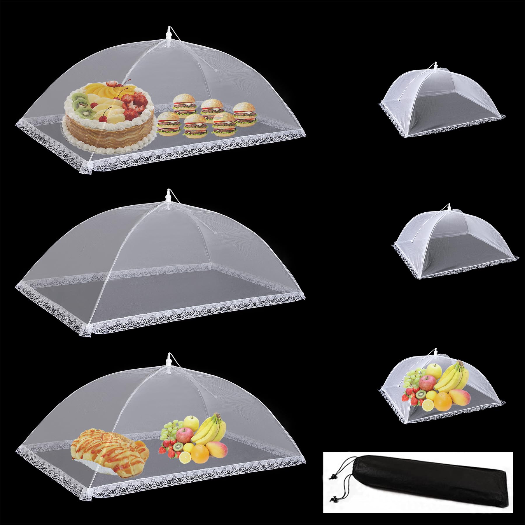 6-Pack Extra Large 40x24in & Large 17x17in Pop-Up Mesh Food Covers for Outdoor BBQ, Camping, Picnic - Windproof Food Tents for Parties, Beach & Backyard Gatherings