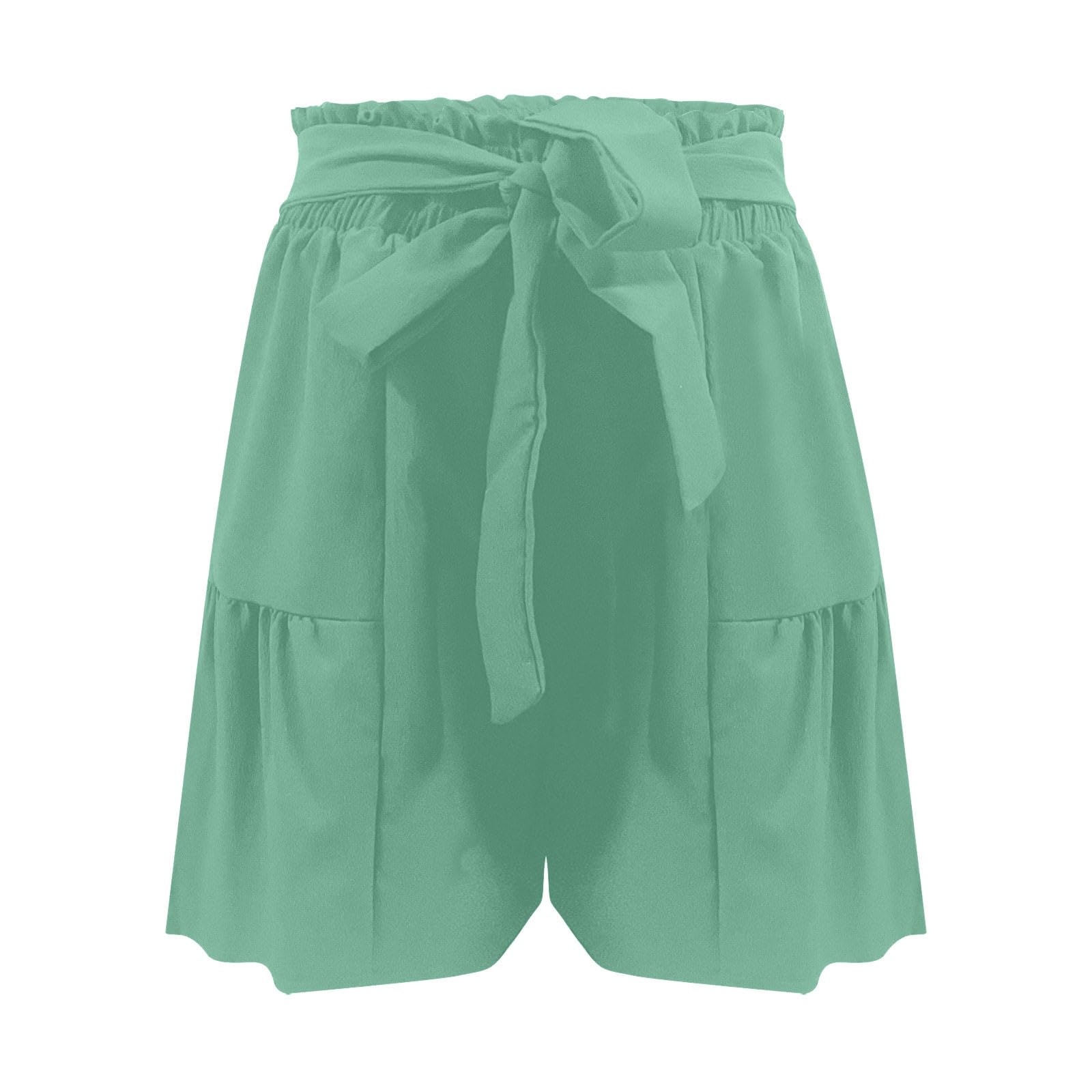 Women's Paperbag Waist Shorts with Pockets - Casual Wide Leg Beach Shorts for Summer