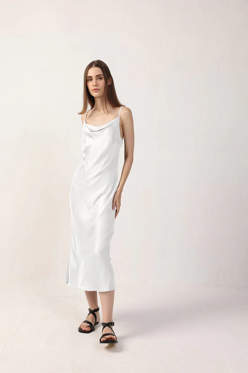 Elegant Cowl Neck Satin TENCEL™ Midi Dress for Women - Soft & Flowy, Available in Multiple Colors | Perfect for Date Nights, Cocktail Parties & Special Occasions