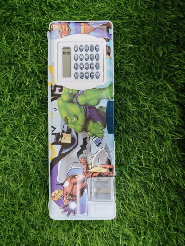 STATSY™ Avenger Magnetic Pencil Box with Built-in Calculator - Hero-Themed School & Office Organizer for Pens, Pencils & Supplies | Ideal for Students, Teachers & Professionals