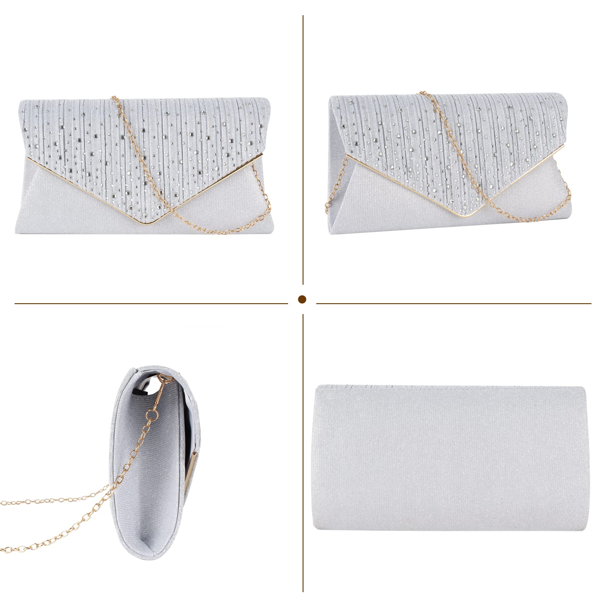 Aisi Women's Rhinestone Studded Flap Envelope Clutch Purse - Elegant Evening Bag with Chain Strap for Party, Prom, Wedding & Special Occasions