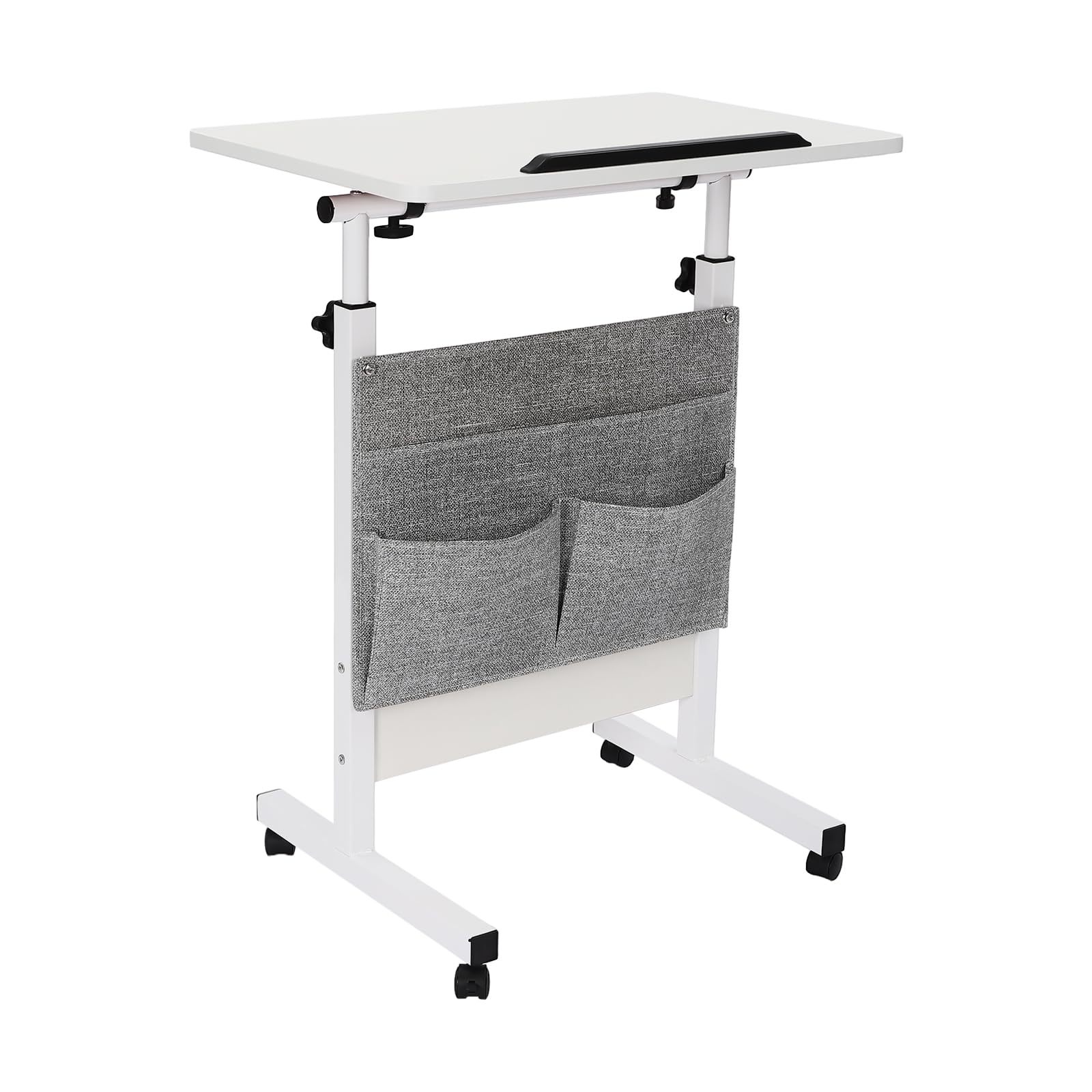 Height Adjustable Standing Desk with Wheels - 24 Inch Portable Rolling Computer Desk with Storage Bag, Mobile Laptop Cart (32-47 Inch Adjustable Height, 22lbs Capacity, White) - Perfect for Home Office, Small Spaces & Remote Work