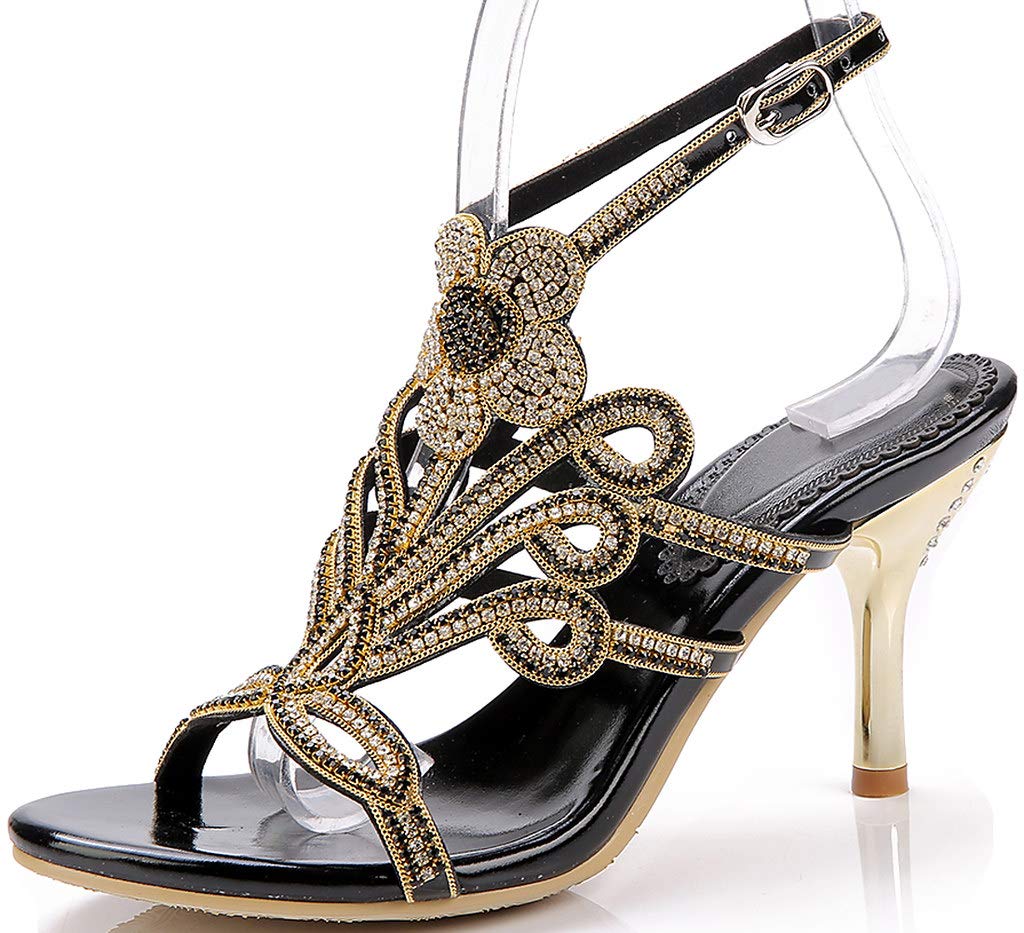 LizFoYa Women's Glittery Wedding Slingback Sandals - Strappy Flower Heels for Bridal Party, Evening Gala & Special Occasions