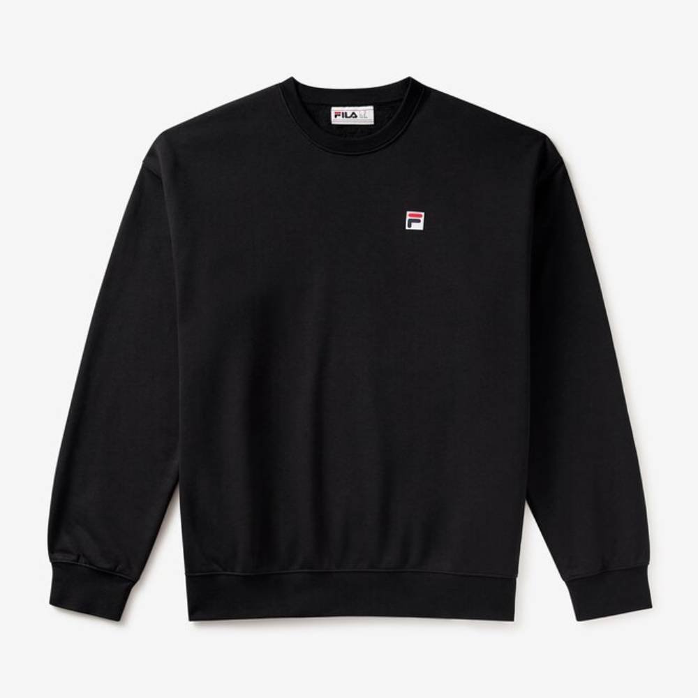 Fila Unisex Classic Relaxed Sweatshirt - Soft Cotton Pullover Hoodie for Men & Women (Black) - Casual Wear, Gym, Lounge & Street Style Fashion