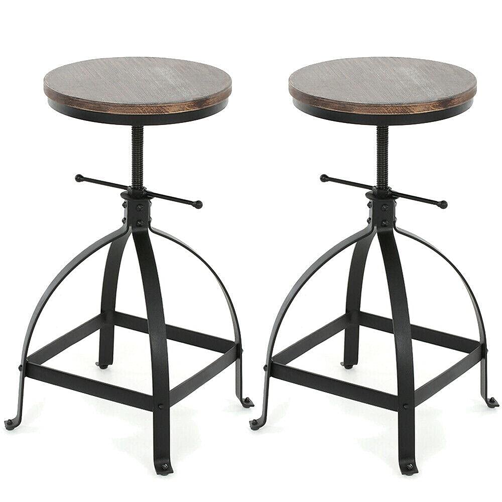 TratoKS 2-Pack Industrial Style Adjustable Height Bar Stools - Heavy Duty Metal & Wood Swivel Stools for Kitchen Island, Home Bar, Restaurant & Office - Perfect Gift for Men, Women, Dad & Home Decor