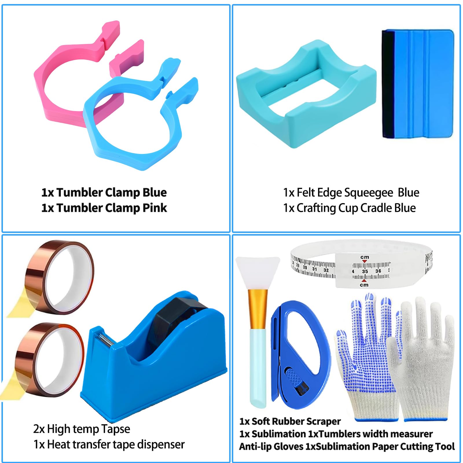 20 Oz Sublimation Tumbler Clamp Tool Kit - Heat Resistant Gloves, Heat Tape & Dispenser for Sublimation (Blue & Pink) - Perfect for DIY Tumbler Projects & Sublimation Crafting