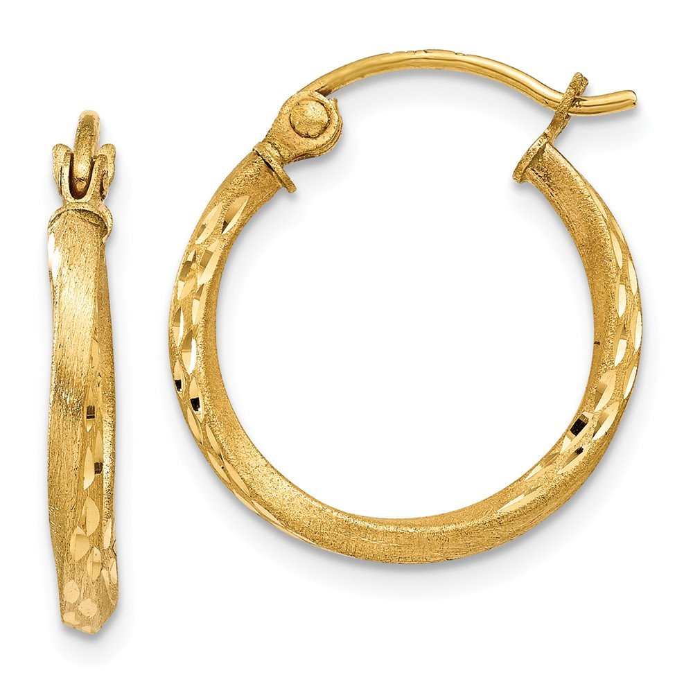 14K Yellow Gold Satin Diamond Cut Hollow Twisted Hoop Earrings for Women - Elegant Dangle Hoops for Party, Wedding & Everyday Wear