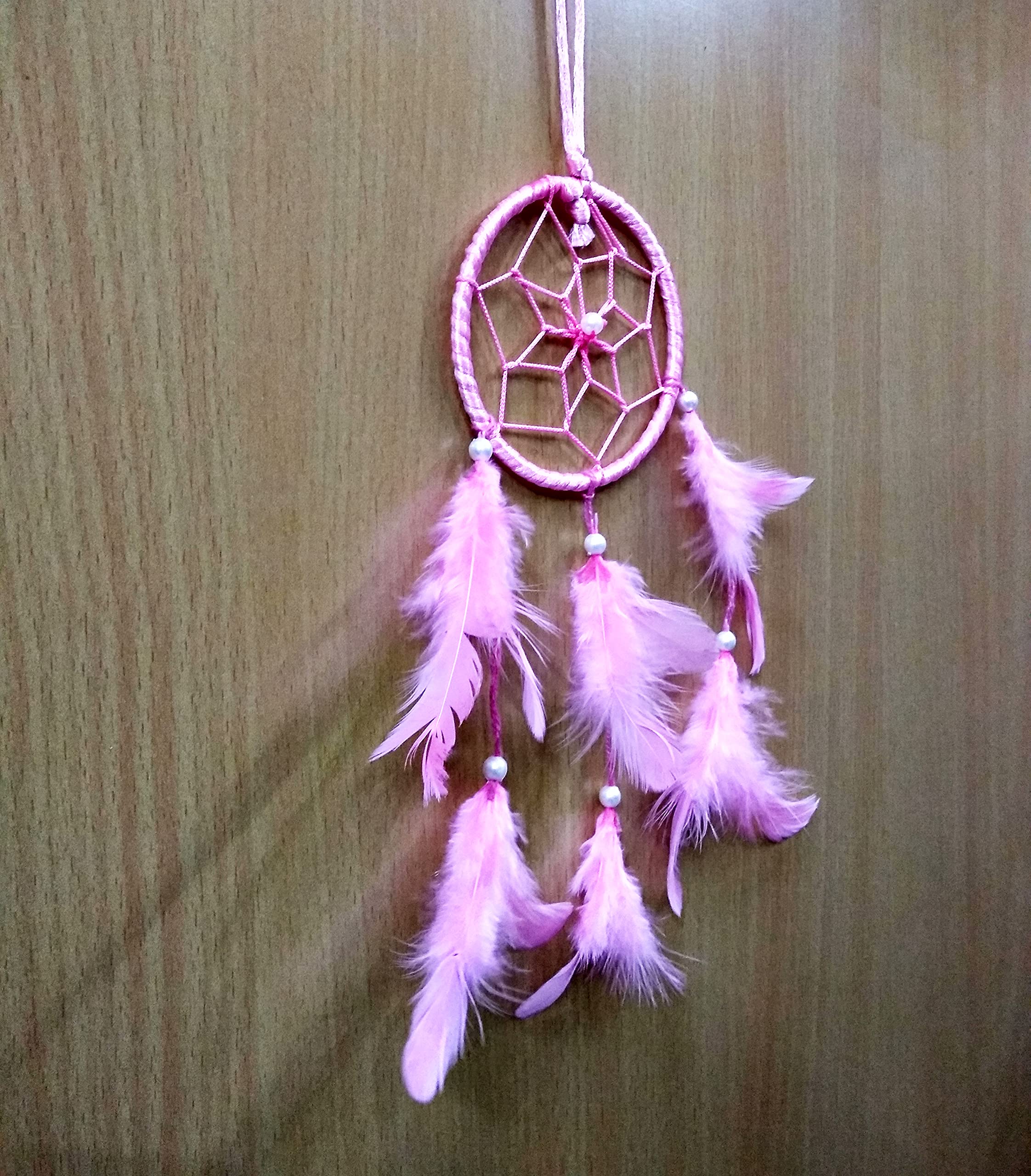 Handmade Dream Catchers Wall Decor - Pink Feather Hanging Ornament for Bedroom, Nursery, Home & Car (3