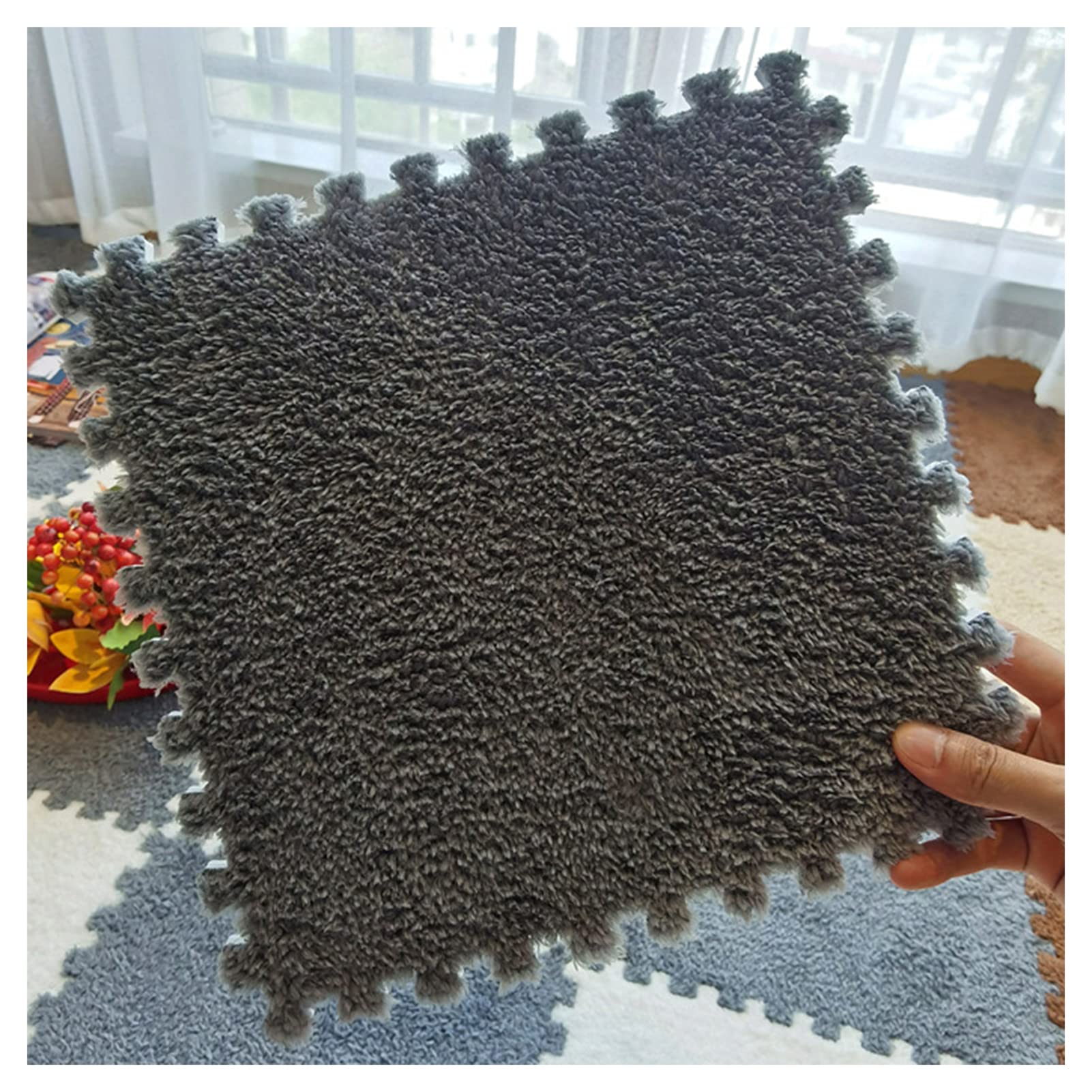 10-Piece Thickened Plush Foam Interlocking Floor Mats - 24x24 Inch Soft Anti-Slip Puzzle Tiles with Border for Kids Playroom, Nursery, Gym & Home - Grey Foam Playmat for Safe Crawling & Play Areas