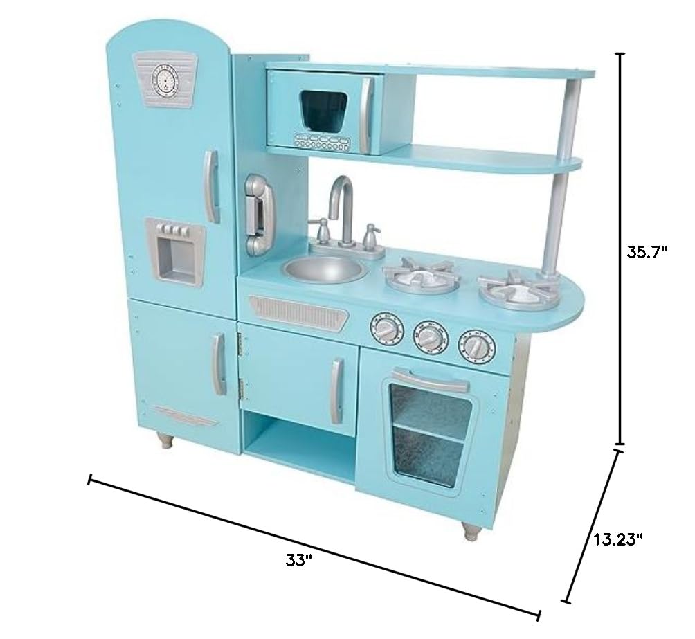KidKraft Vintage Wooden Play Kitchen Toy for Kids - Blue Pretend Kitchen with Ice Maker & Play Phone | Perfect for Pretend Play, Role-Playing & Early Childhood Development