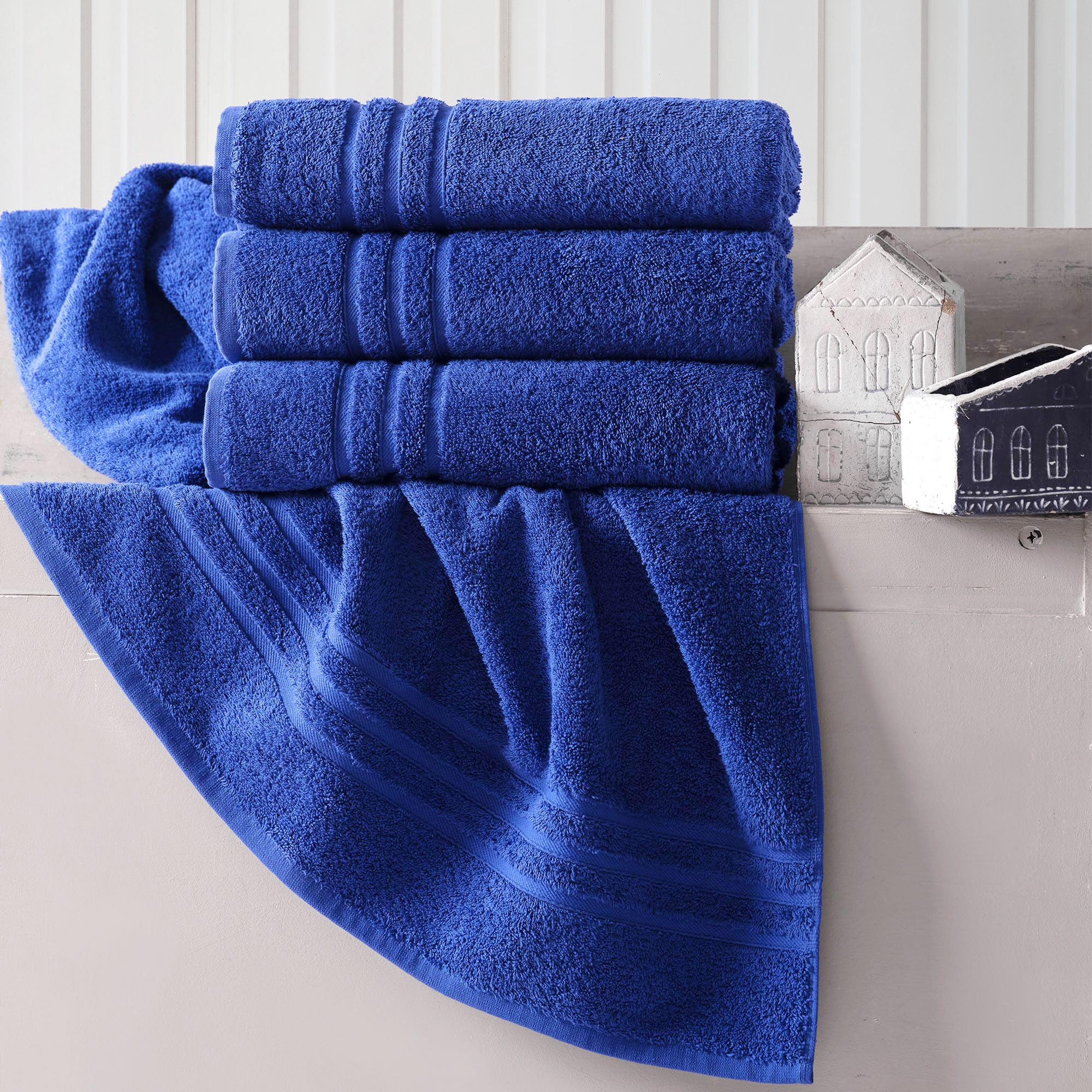 Premium 100% Cotton Bath Towels 4 Pack - Soft, Absorbent 600 GSM Linen Royal Blue Towels for Spa, Bathroom & Beach | Hawmam Luxury Towel Set for Daily Use & Gifts