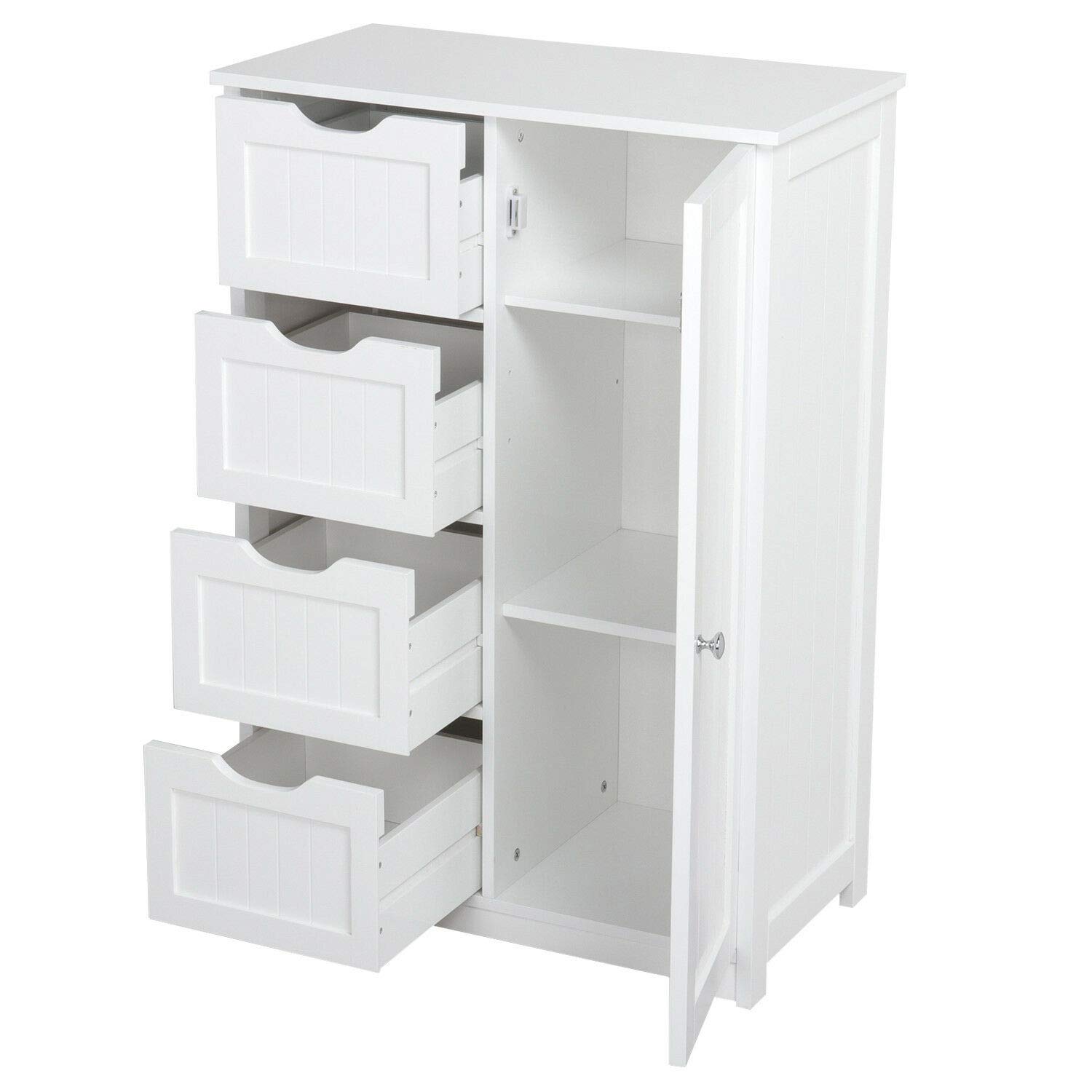 White MDF Bathroom Floor Cabinet with Drawers - Waterproof Storage Organizer for Towels & Toiletries | Perfect for Small Bathrooms & Vanity Areas