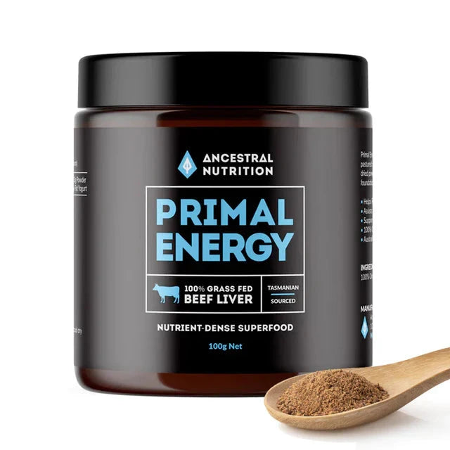 Ancestral Nutrition Primal Energy Beef Liver Powder 100g - Grass Fed, Keto & Paleo Friendly Superfood Supplement for Energy Boost, Workout Recovery & Immune Support