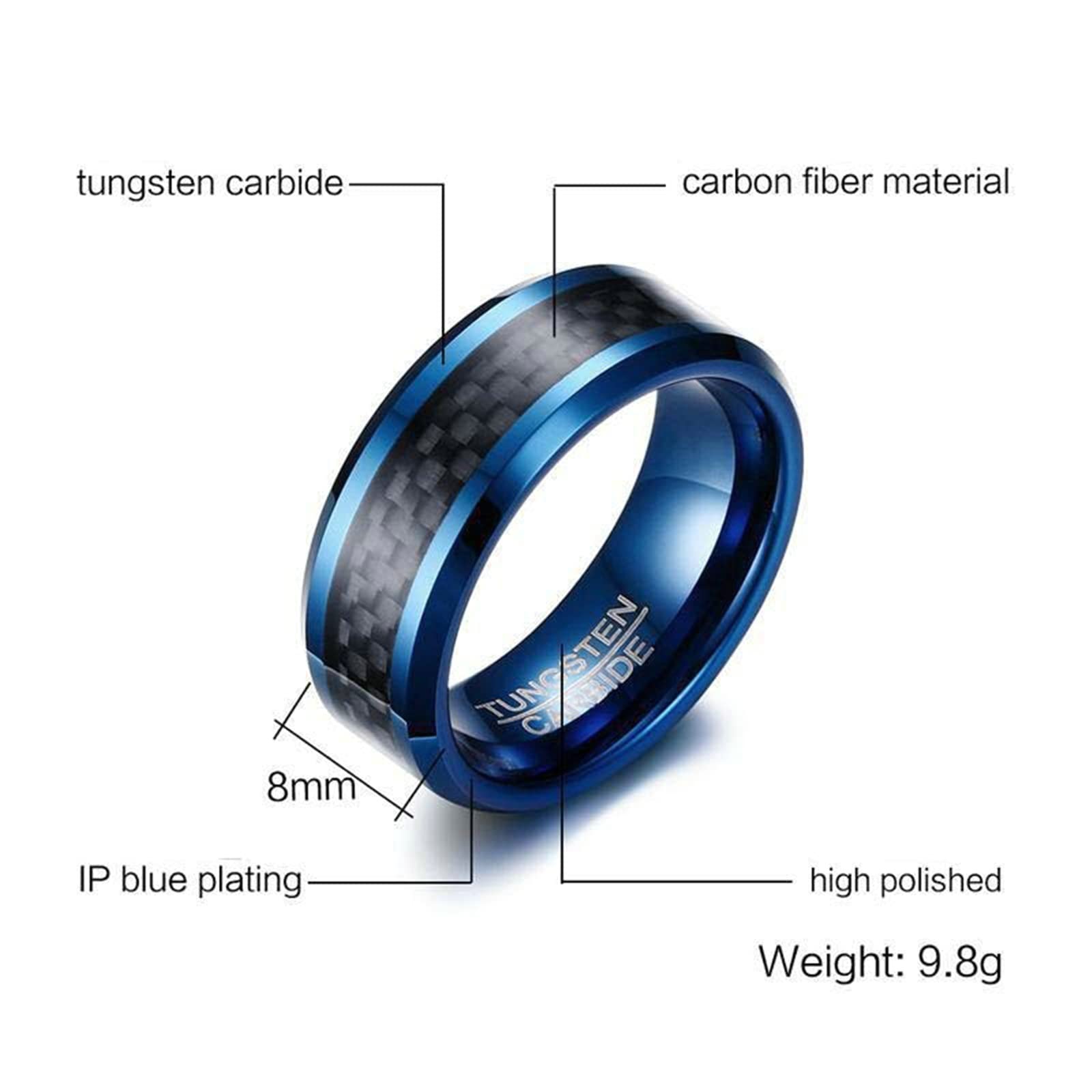 His and Her Tungsten Wedding Bands with Carbon Fiber Inlay - Blue & Black Matching Engagement Rings for Couples - Personalized Engraved Rings for Anniversaries & Proposals