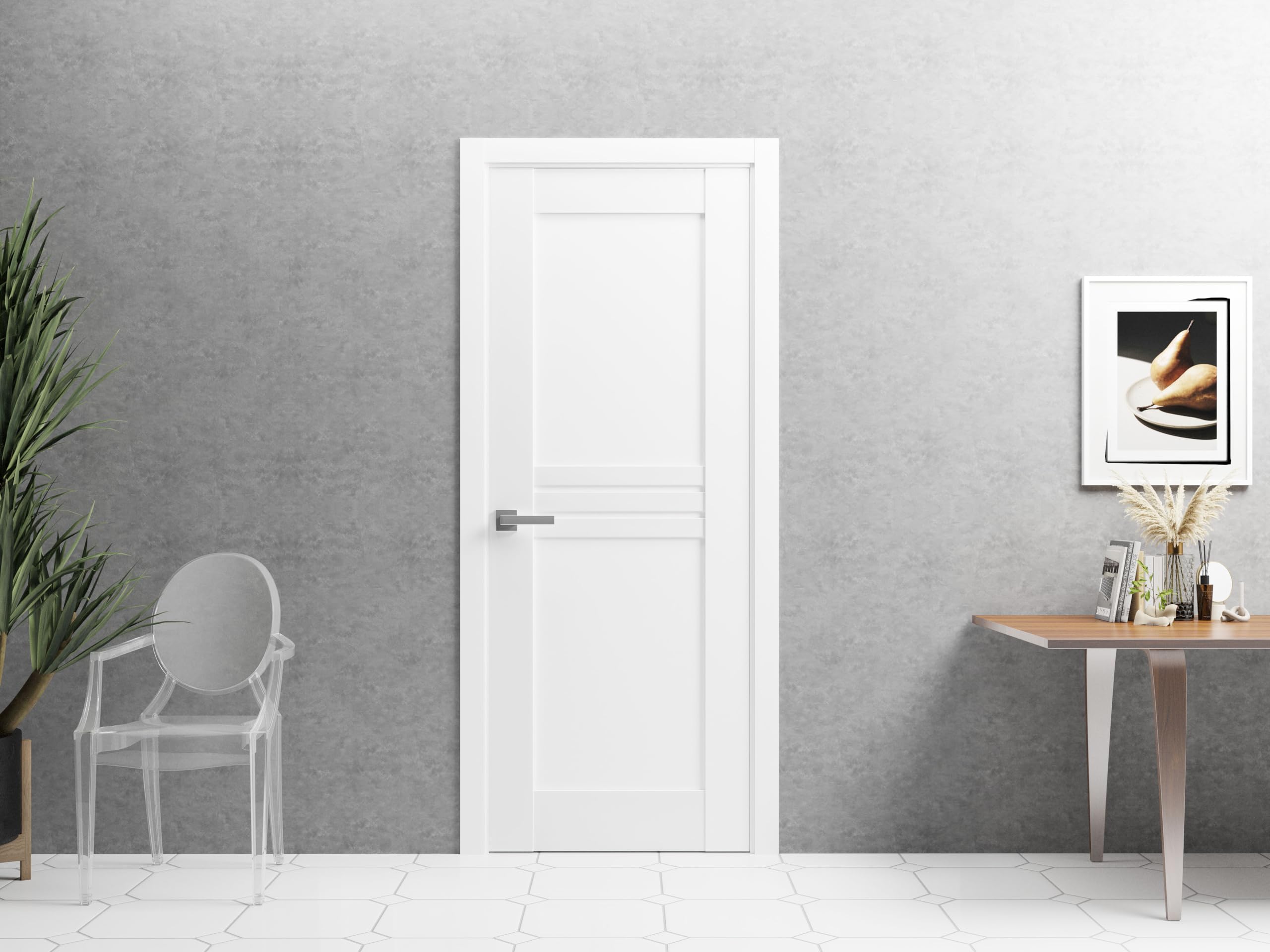 VDOMDOORS 42 x 84 Inches Slab Door Panel - Mela 7444 White Silk Modern Finished Pocket Closet Sliding Barn Door | Perfect for Bedroom, Closet & Home Office Renovation