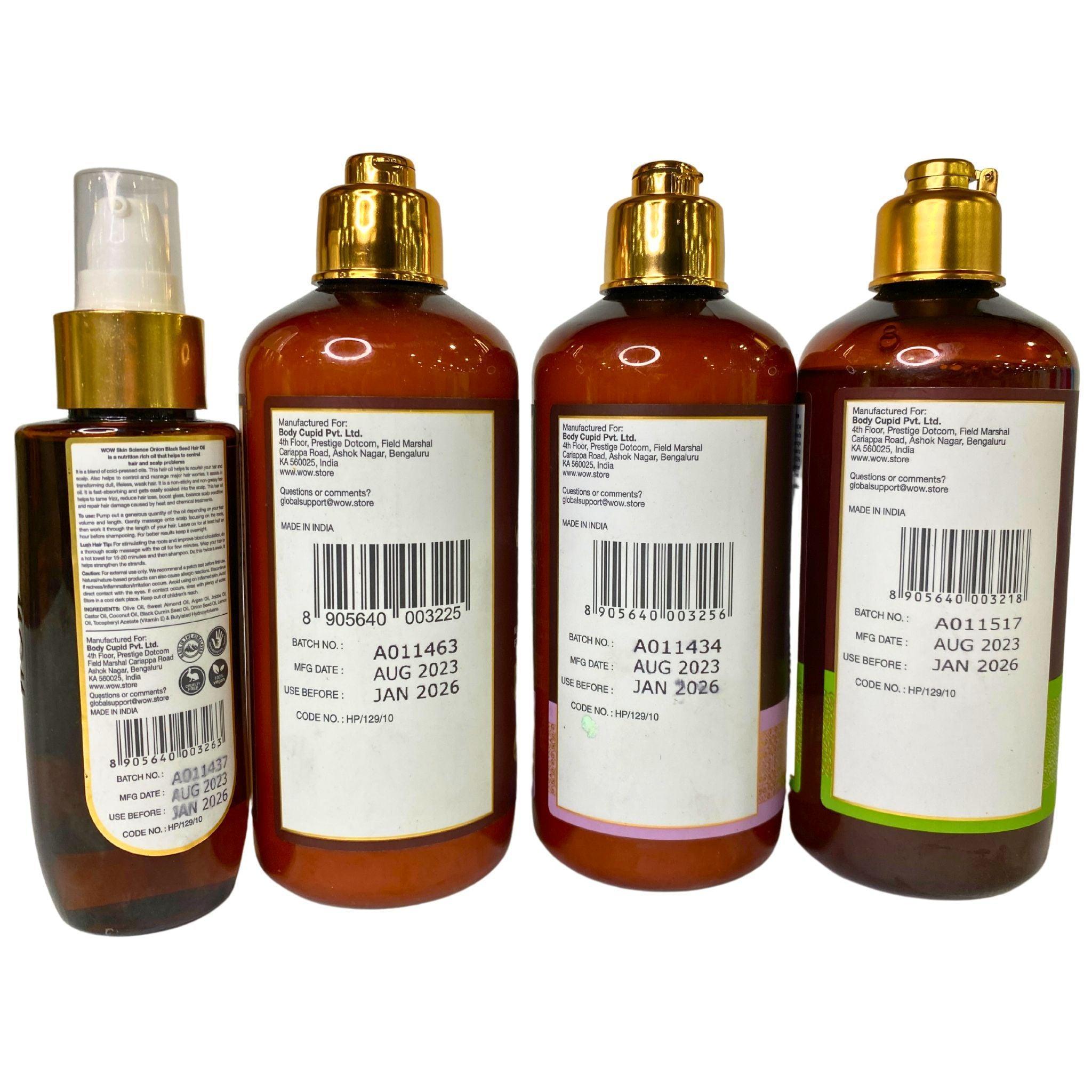 Wow Skin Science Hair Care Bundle - Shampoo, Conditioner & Hair Oil (24 Pcs) for Damaged Hair Repair & Daily Nourishment - Perfect for Home & Salon Use