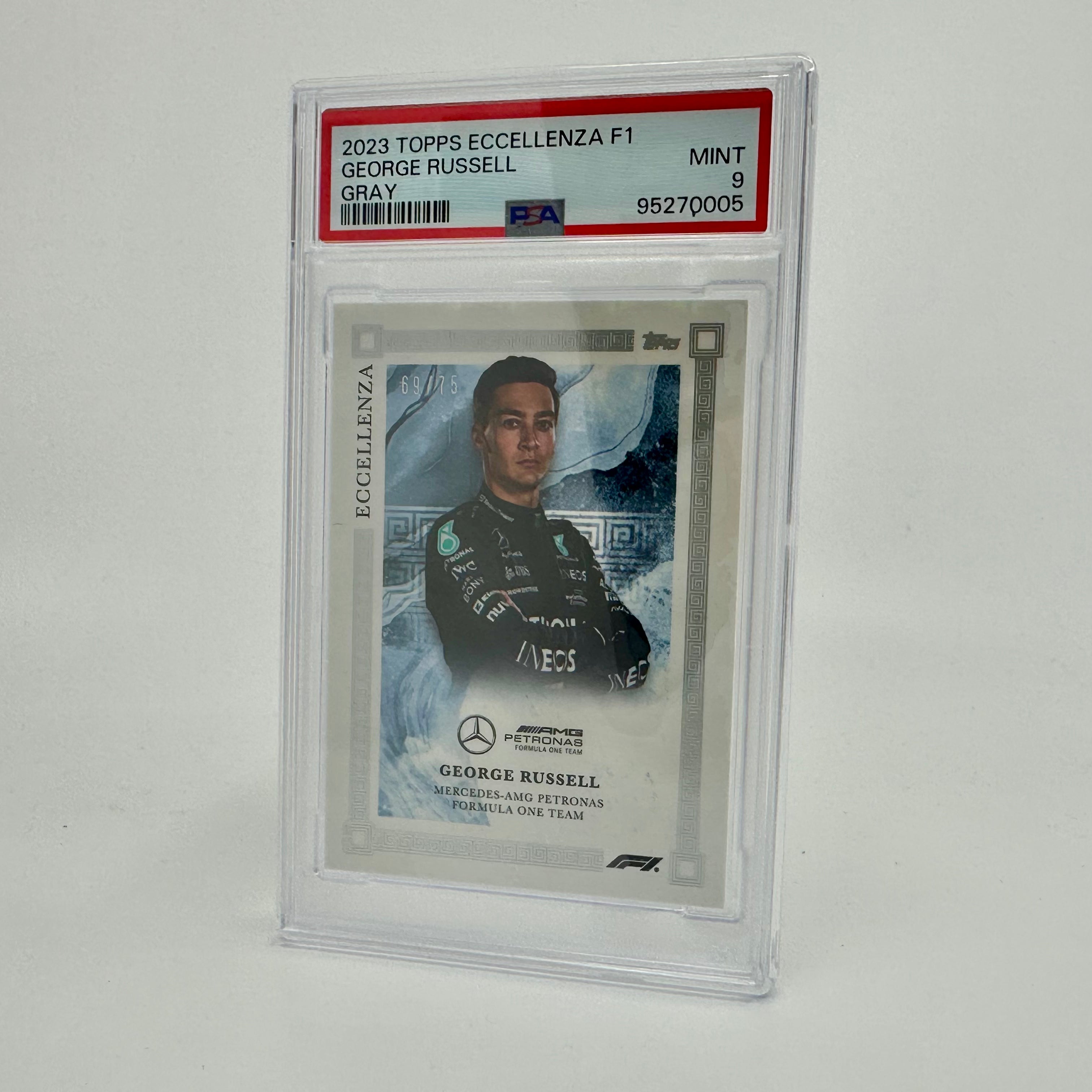 PSA 9 2023 George Russell Gray Eccellenza #69/75 - Rare Football Trading Card for Collectors & Sports Memorabilia Enthusiasts