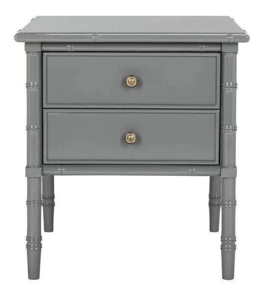 Coastal Grey Bamboo Nightstand with 2 Drawers - Modern Bedside Table for Bedroom, Living Room, or Office Storage