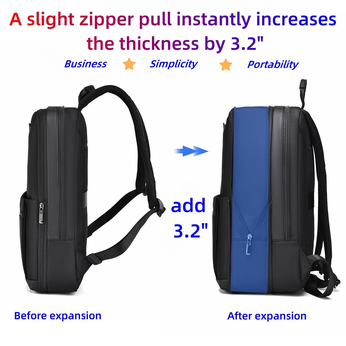 Slim Expandable Laptop Backpack for Men - 15.6 Inch Flatpack Travel & College Backpack (Black) - Perfect for Business Trips, Commuting & Campus Use