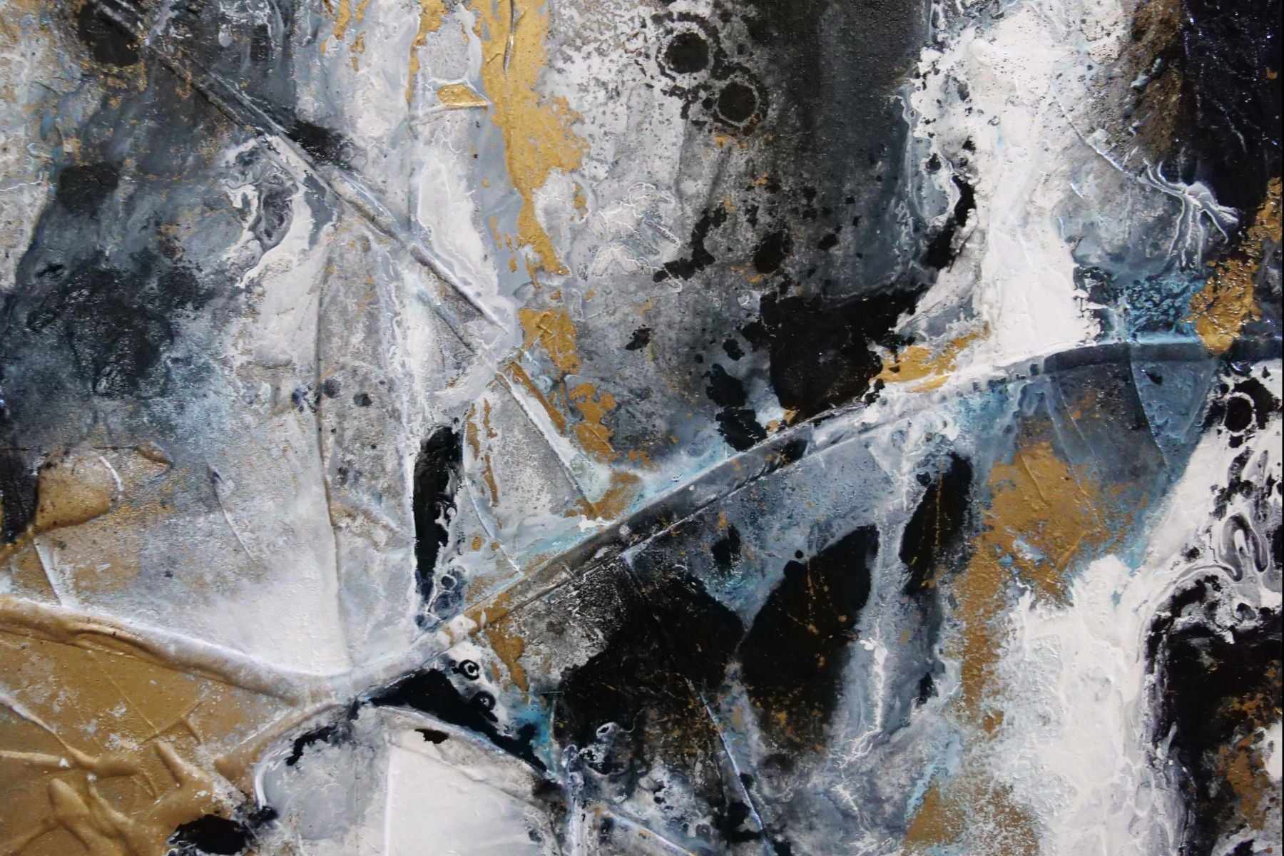 Golden Pepper 140cm x 180cm White Gold Black Textured Abstract Canvas Wall Art - Modern Home Decor for Living Room, Bedroom & Office