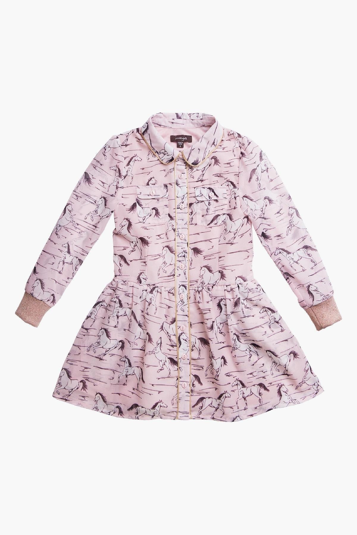 Imoga Rebecca Wild Horses Girls Dress - Cute & Comfortable Floral Print Dress for Toddlers & Kids - Perfect for Parties, Playdates & Special Occasions