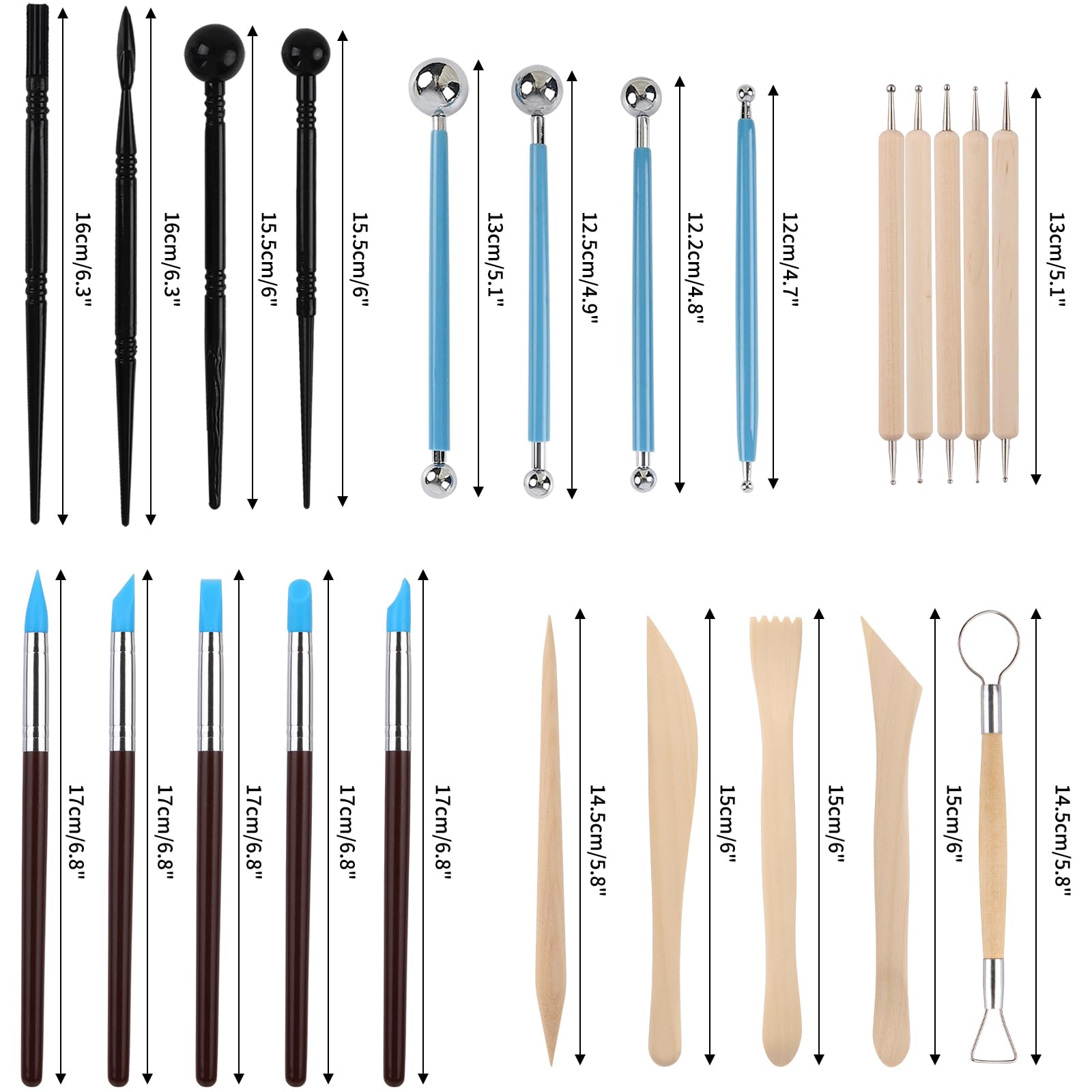 Polymer Clay Tools Kit 24pcs - Sculpting & Pottery Tools for Air Dry Clay & Rock Painting