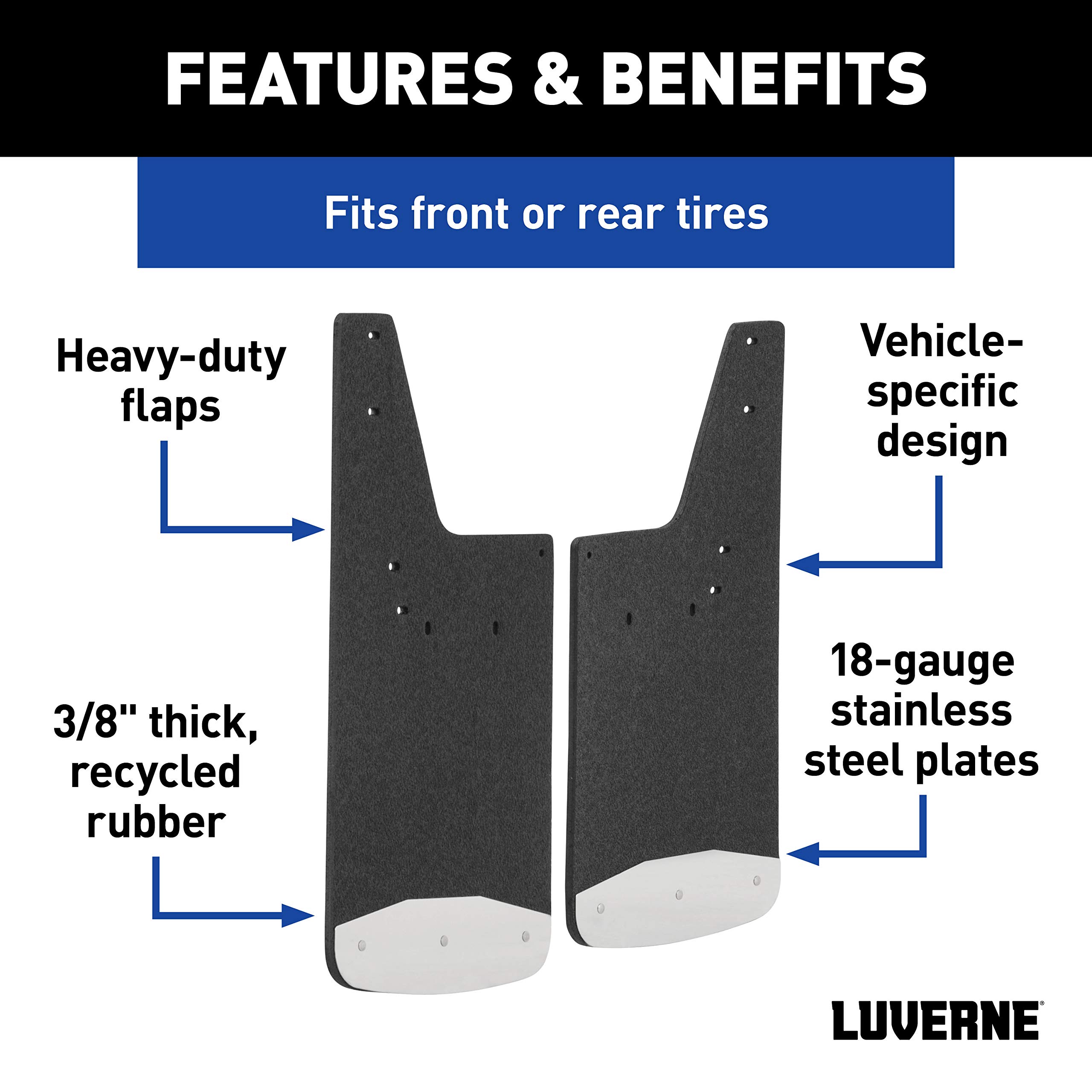 LUVERNE 251723 Textured Rubber Mud Guards with Polished Stainless Steel Plates - Heavy Duty Truck Mud Flaps (1 Pair) - Perfect for Pickup Trucks, Semi Trucks & Off-Road Vehicles - Durable Splash Protection for All Weather Conditions
