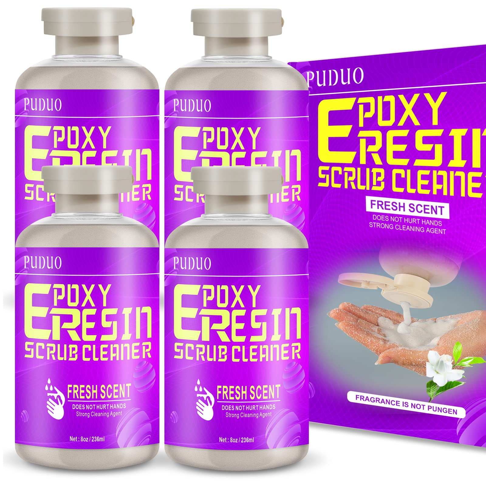 Puduo Resin Cleaner & Water Softener - Epoxy & UV Resin Remover Tool for Molds, 8oz & 32oz Hand Scrub Soap - Perfect for DIY Resin Art, Jewelry Making & Craft Cleaning