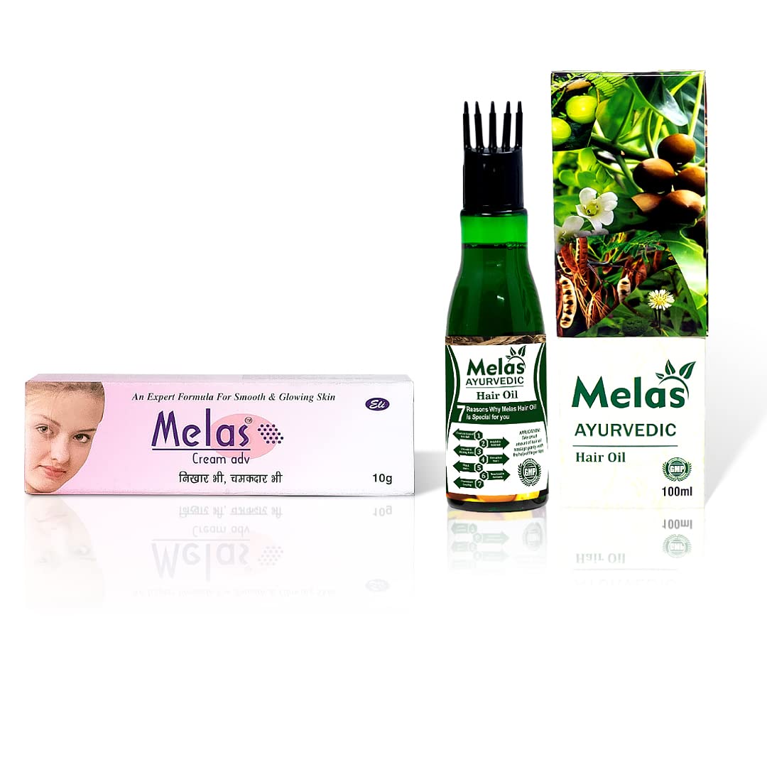 Melas Combo: Brightening Skin Cream for Dark Circles & 100ml Ayurvedic Hair Oil with Comb - Reduces Hair Fall & Restores Shine | Perfect for Daily Skincare & Hair Care Routine