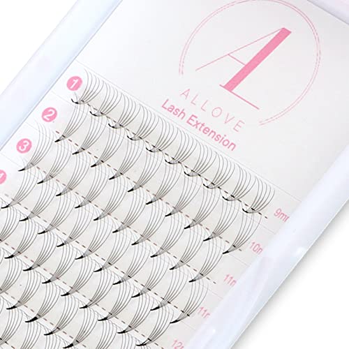 ALLOVE 5D 0.07 C Curl 13mm Russian Volume Eyelash Extensions - Premade Short Stem Lash Fans for Natural Look | Perfect for Daily Wear, Special Occasions & Professional Salon Use