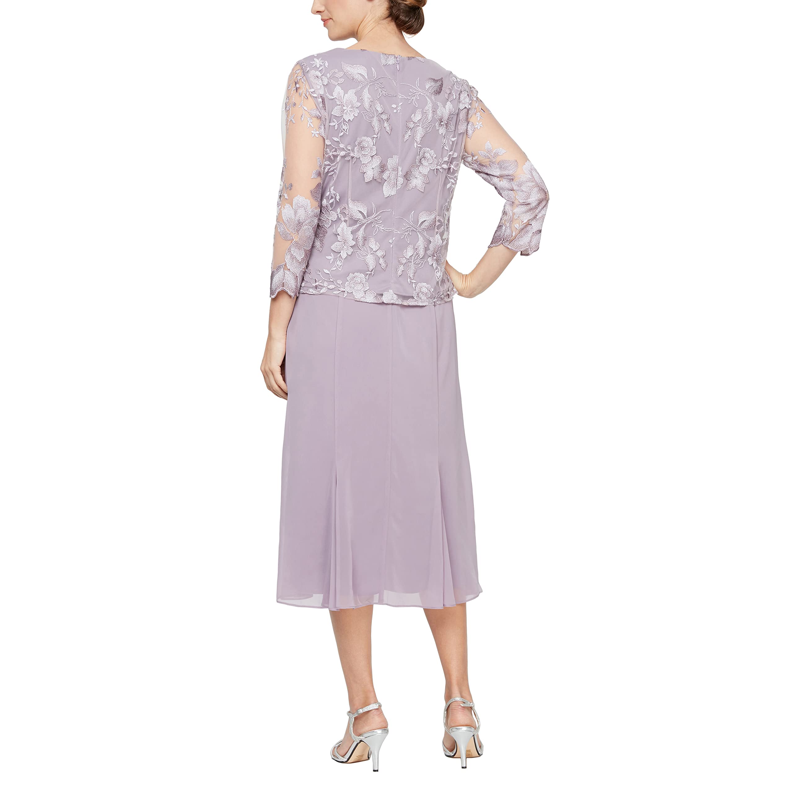 Alex Evenings Women's Tea Length Mock Jacket Dress with Button Front - Smokey Orchid Tea, Size 16P | Elegant Cocktail Party & Wedding Guest Dress for Special Occasions