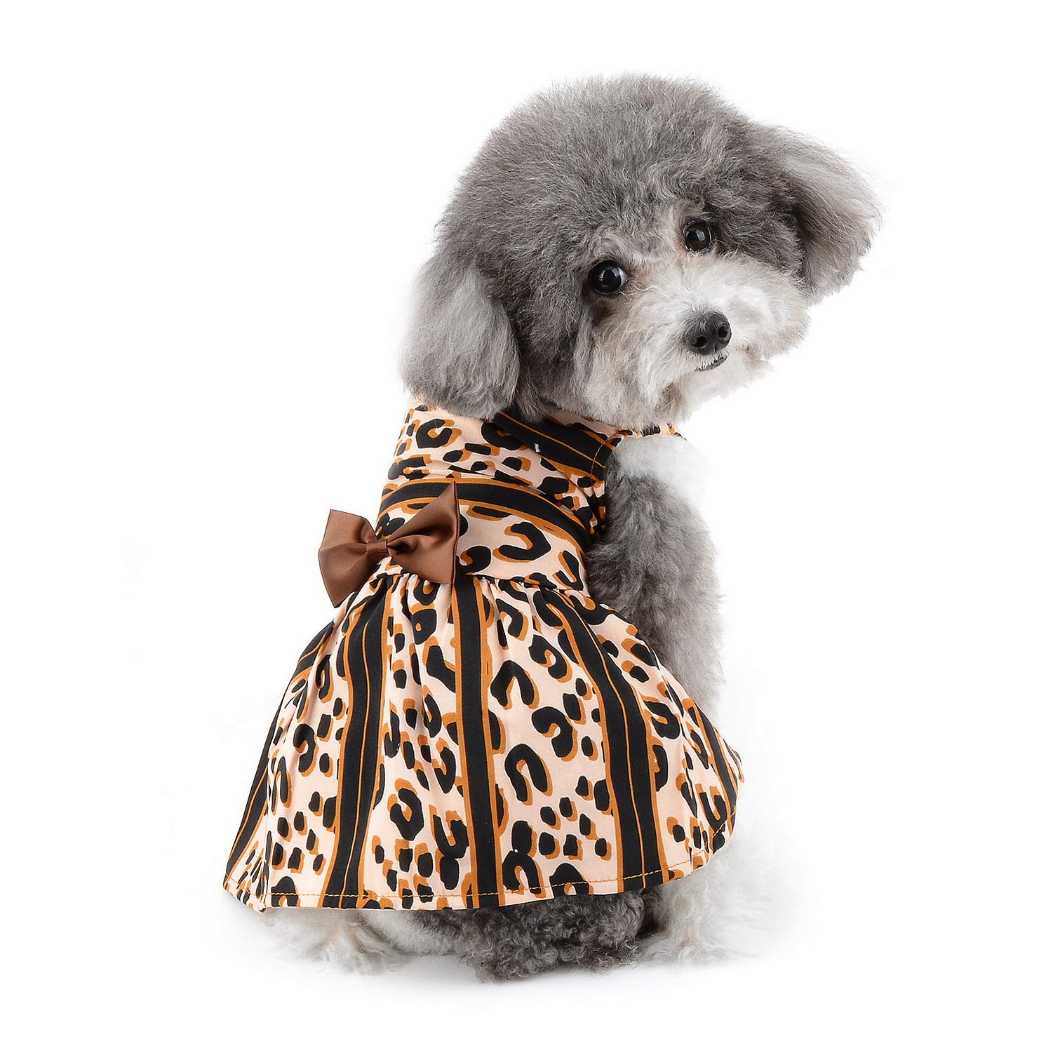 Zunea Small Dog Girl Dress - Summer Leopard Print Puppy Skirt with Bowknot | Elegant Pet Clothes for Wedding, Birthday Party & Princess Costume | Perfect for Outdoor Events, Photo Shoots & Special Occasions