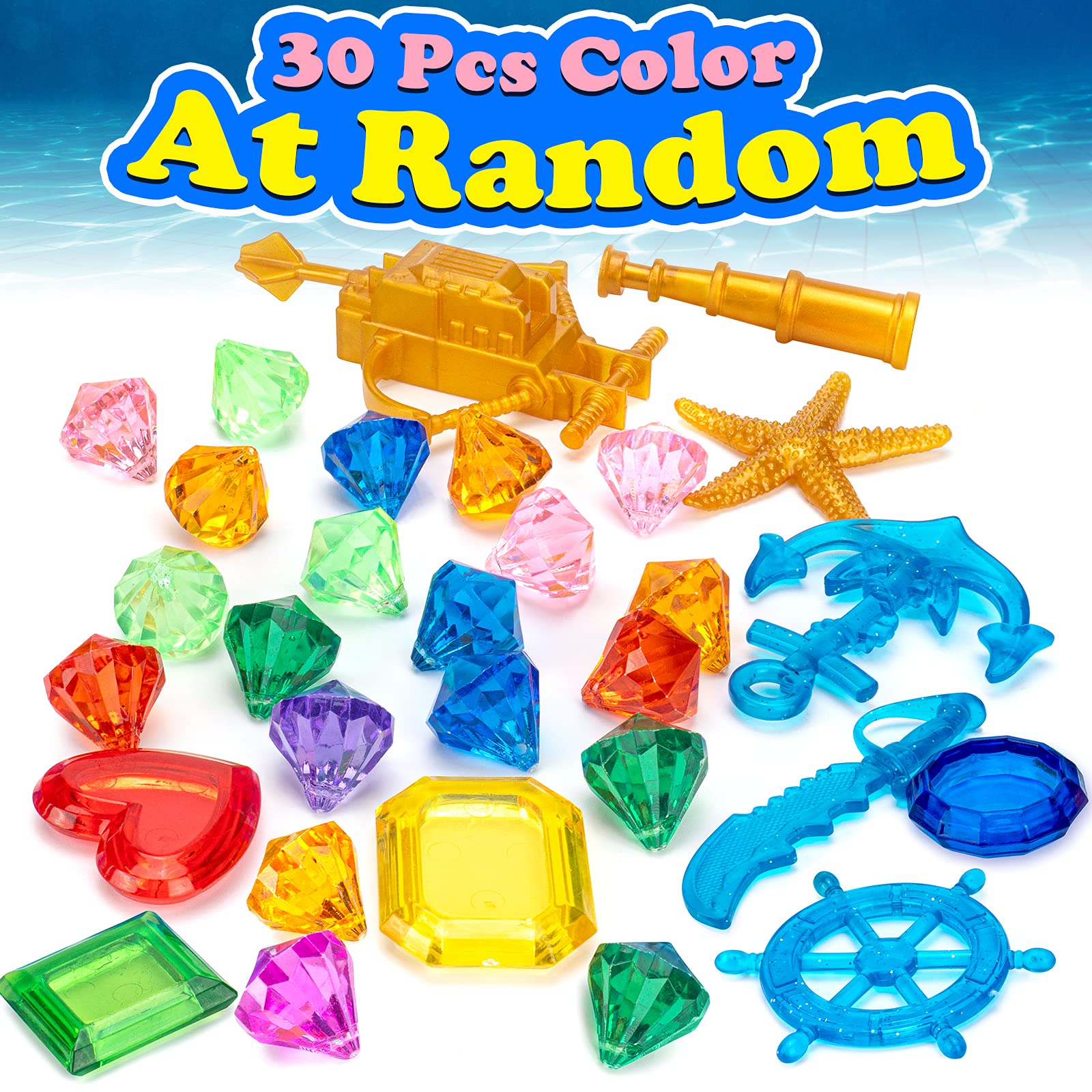 **58Pcs Pool Diving Toys Set with Treasure Chest, Torpedoes, Gems & More - Fun Underwater Adventure for Kids 3+ (Bronze) - Perfect for Pool Parties, Summer Fun & Swimming Games**