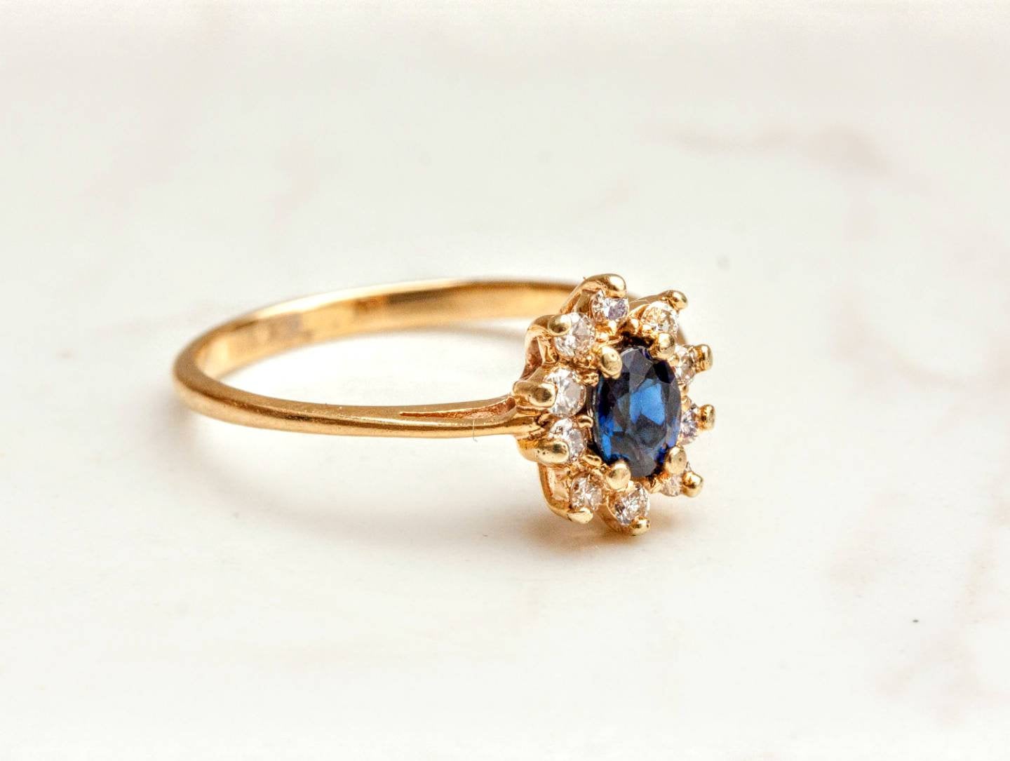 14K Solid Gold Natural Blue Sapphire and Diamond Ring - Sterling Silver, Yellow, White, or Rose Gold - Custom Sizes 5-8 - Perfect for Engagement, Wedding, Anniversary & Special Occasions